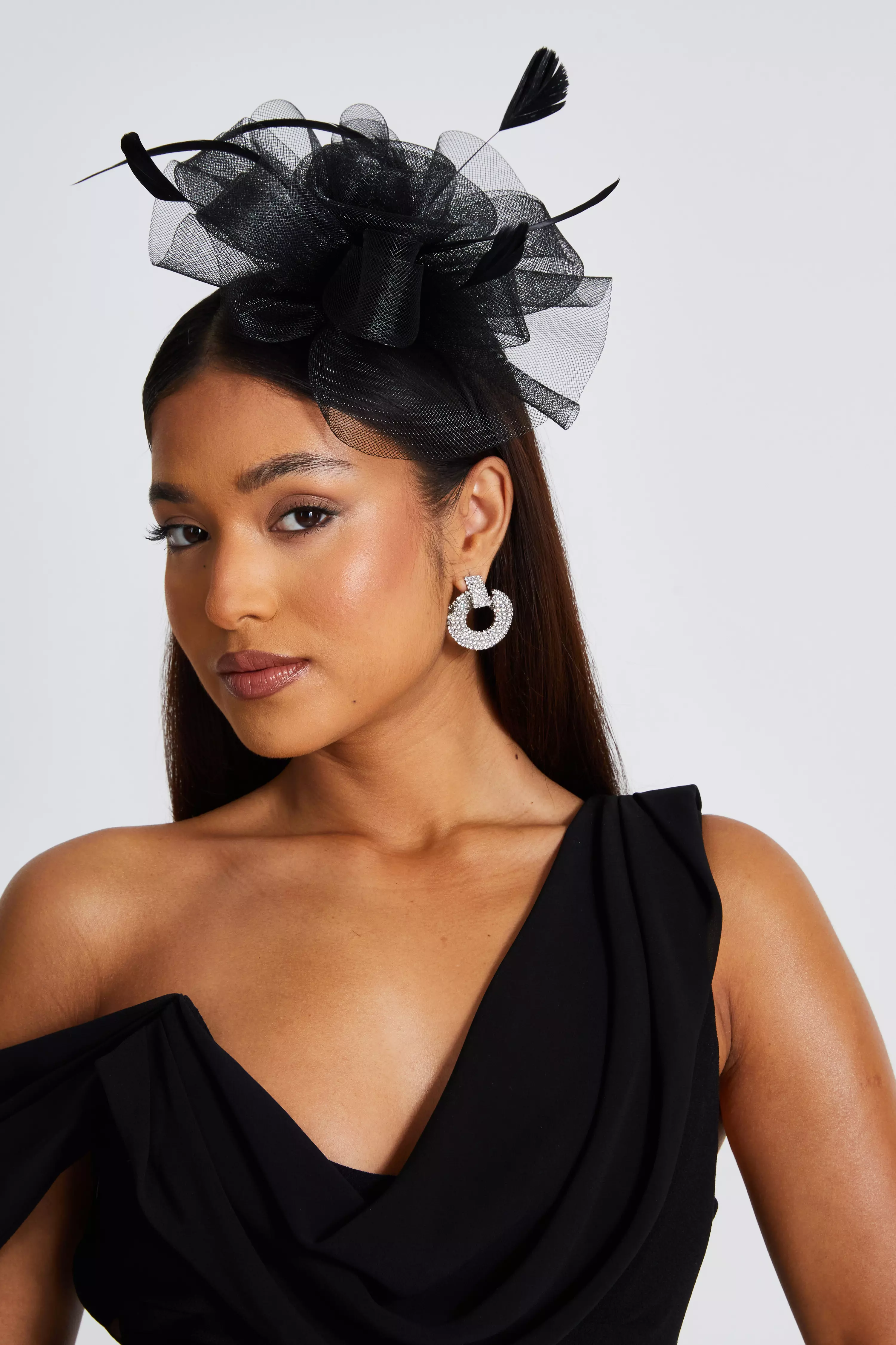 Black Flower Diamante Headband Fascinator