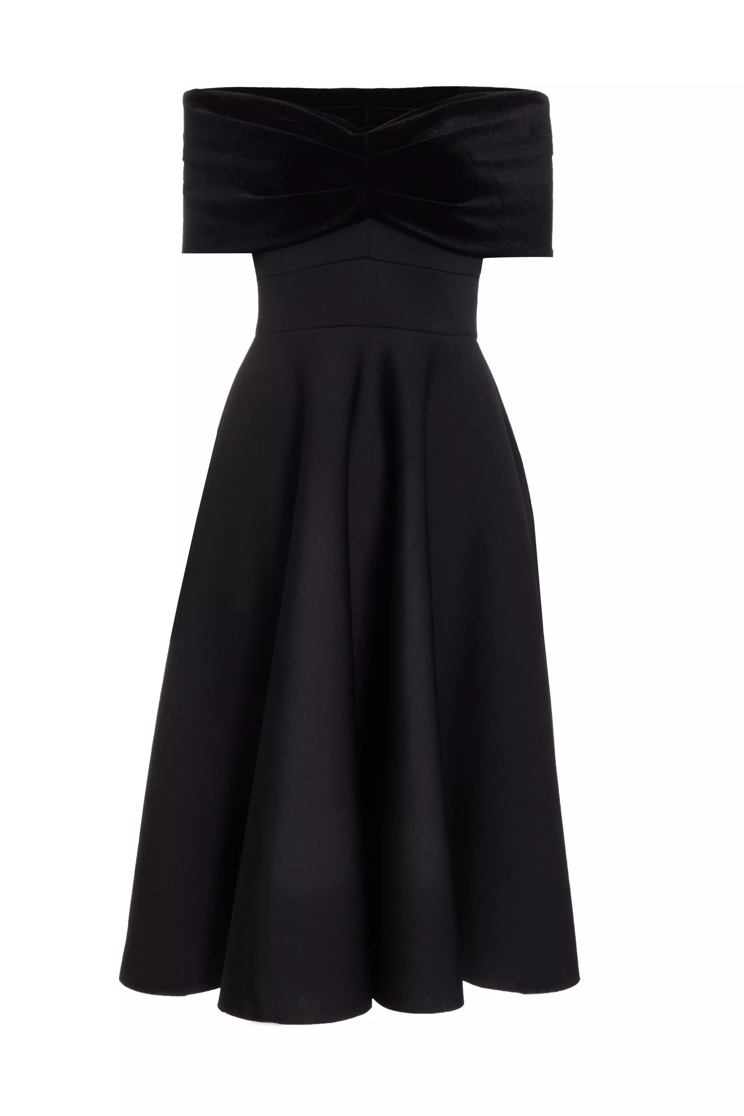 Black Velvet Neckline Skater Dress