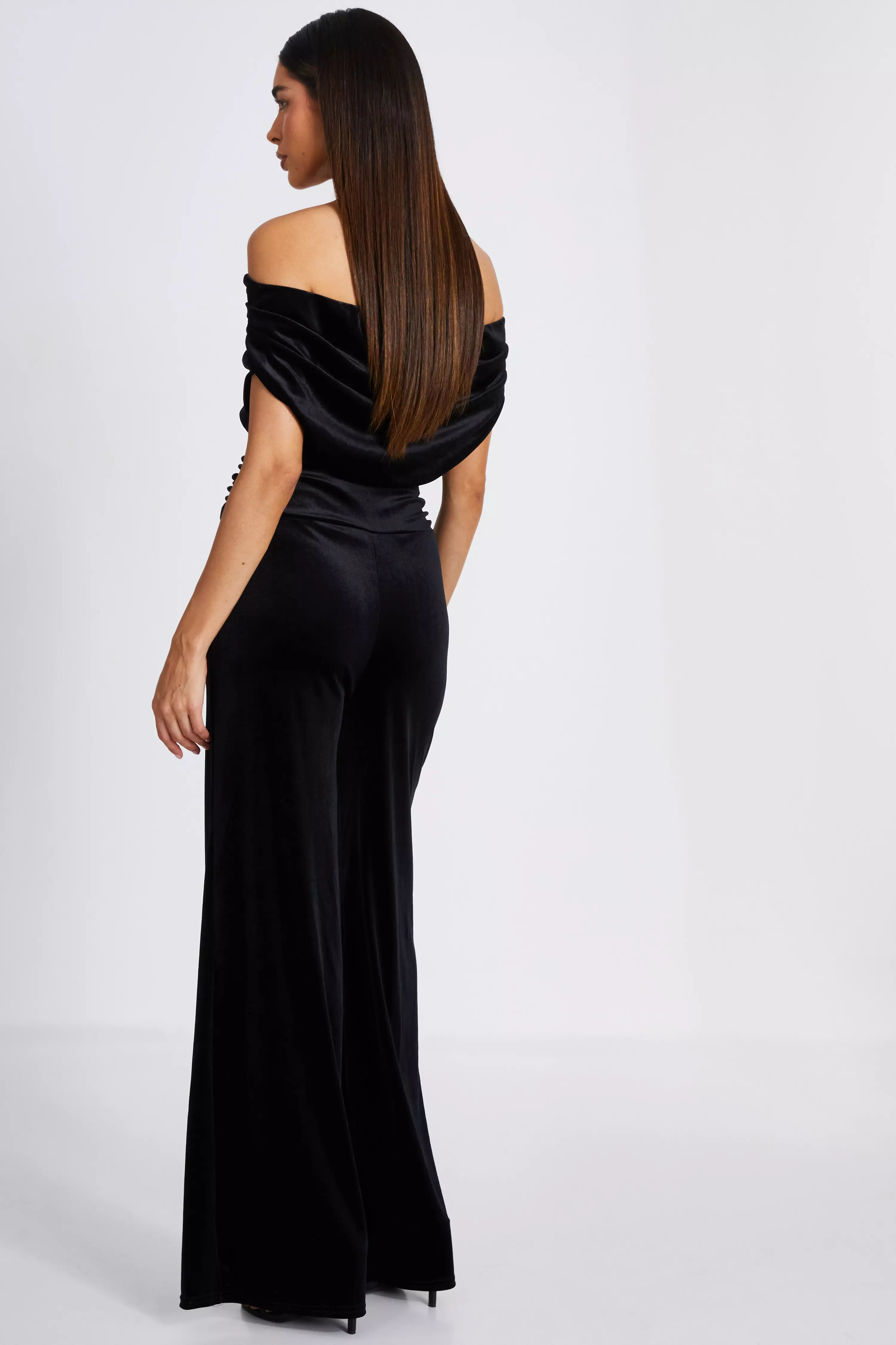 Black Bardot Velvet Jumpsuit