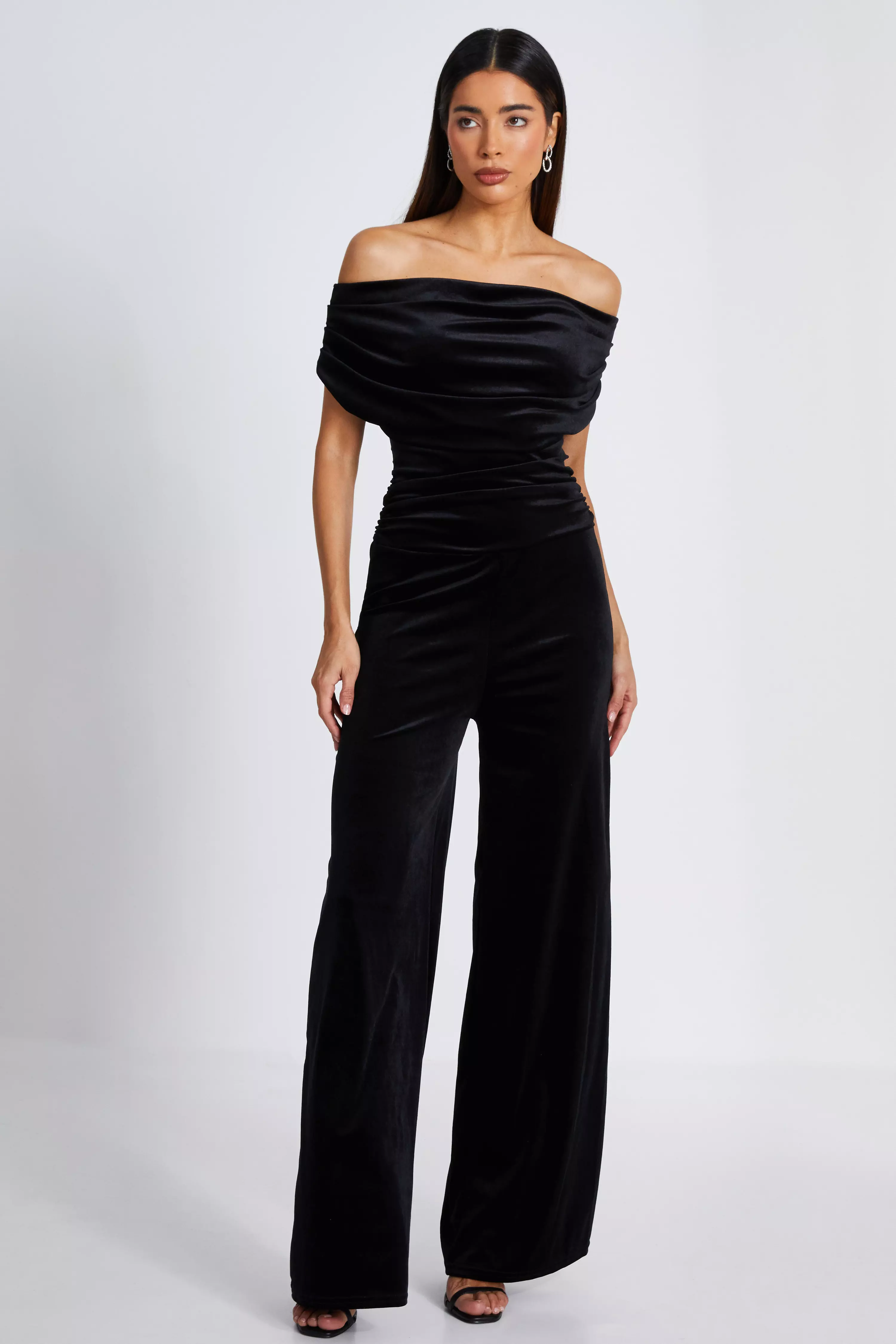 Black Bardot Velvet Jumpsuit