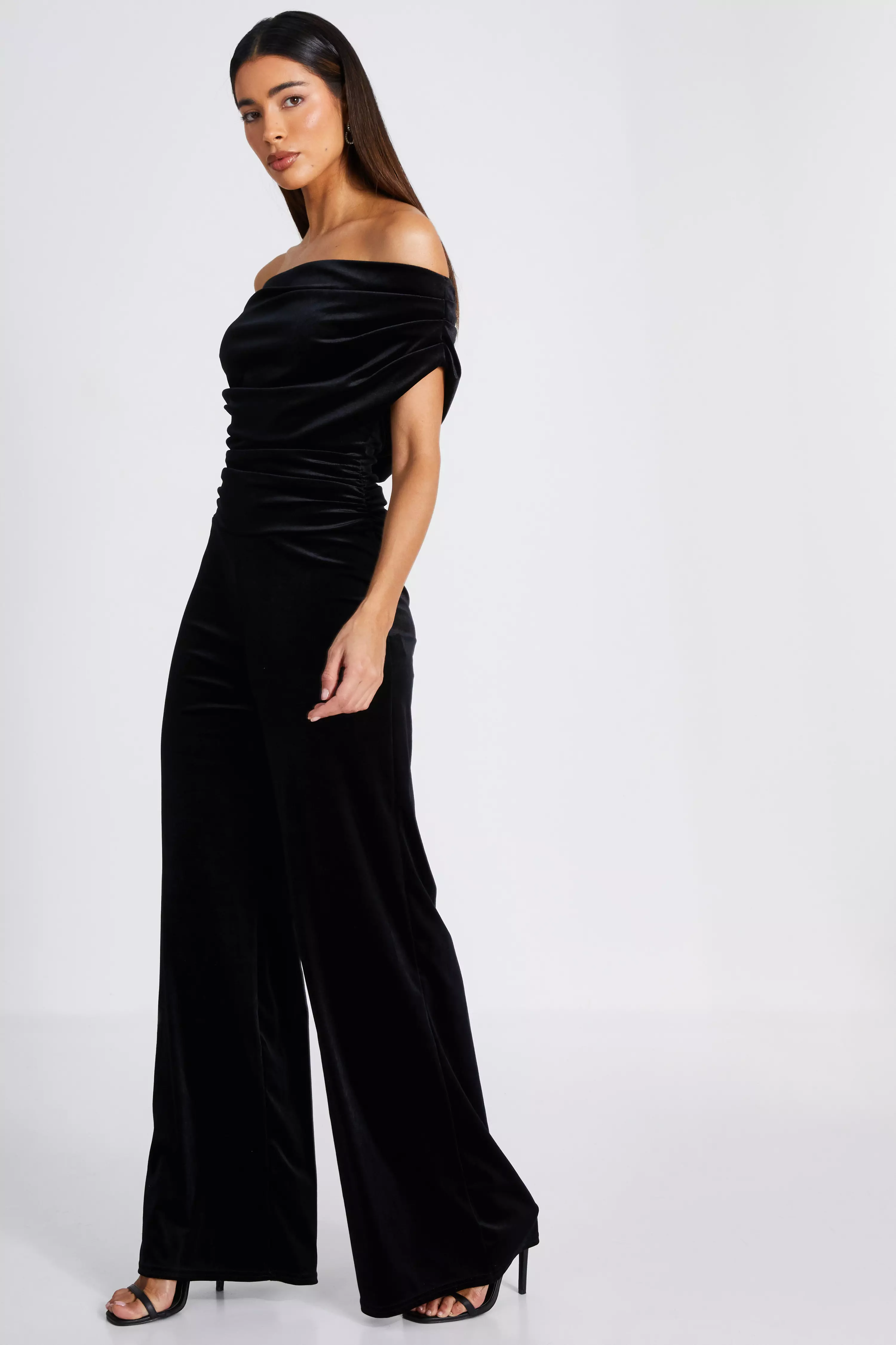 Black Bardot Velvet Jumpsuit