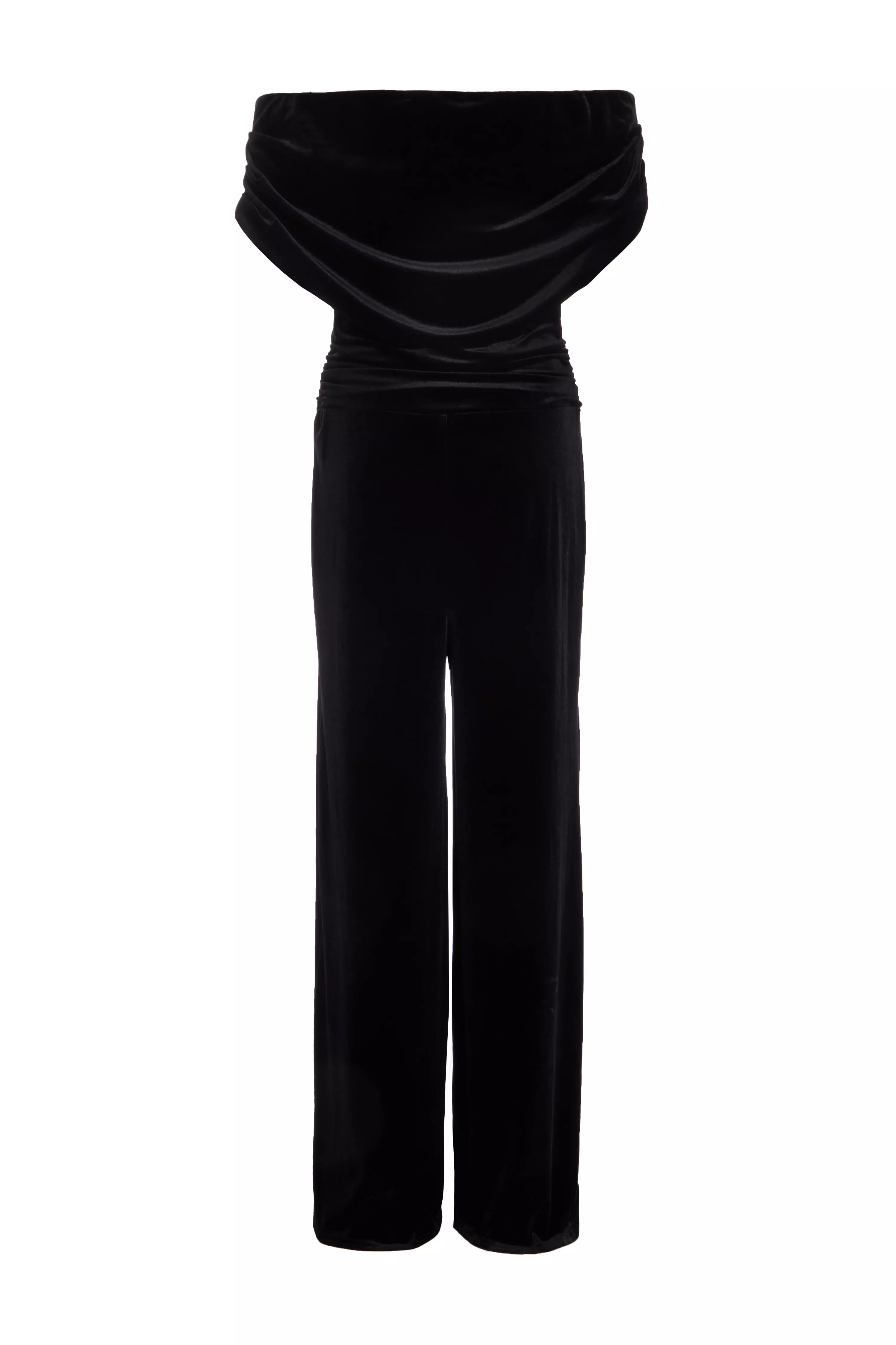 Black Bardot Velvet Jumpsuit