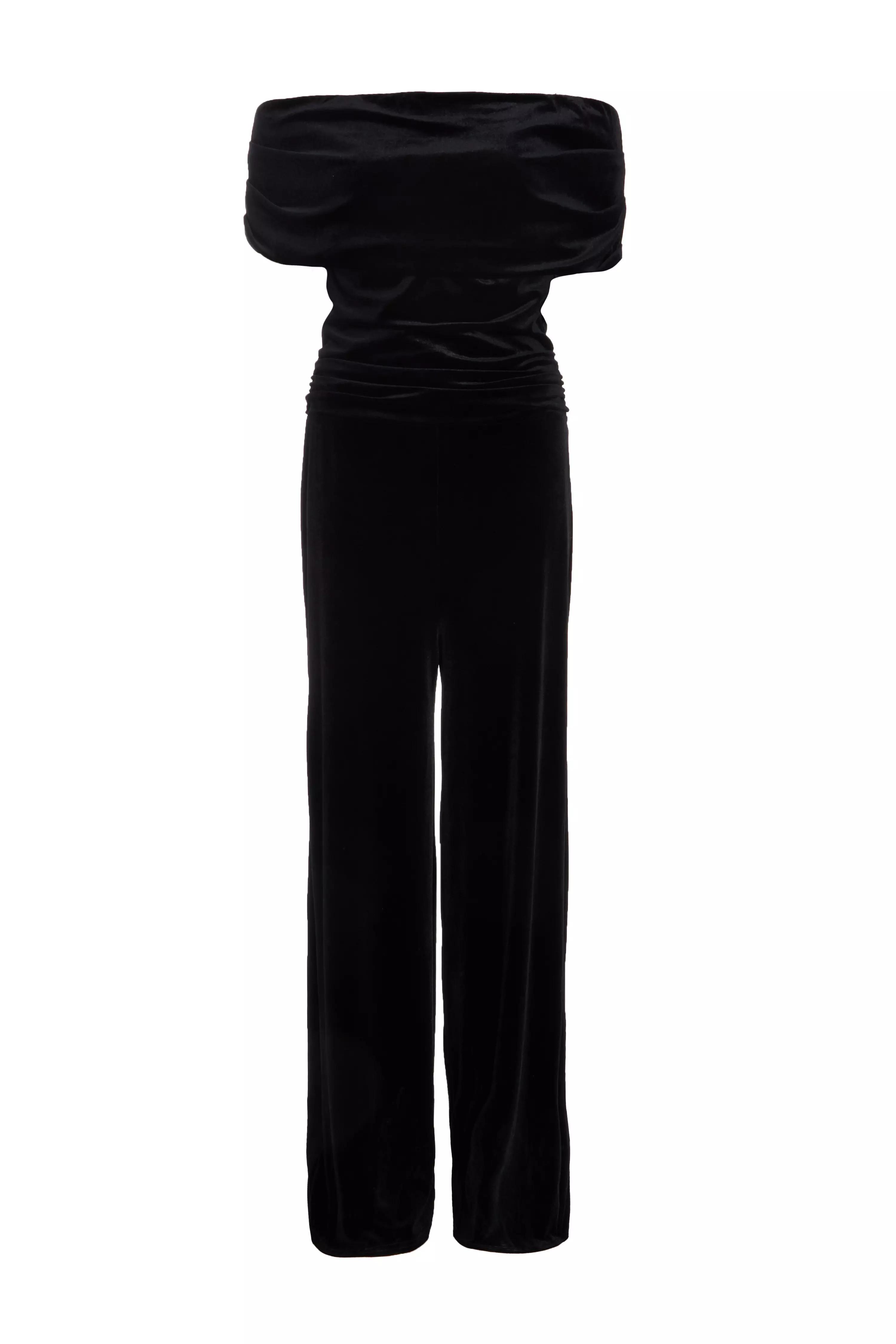 Black Bardot Velvet Jumpsuit