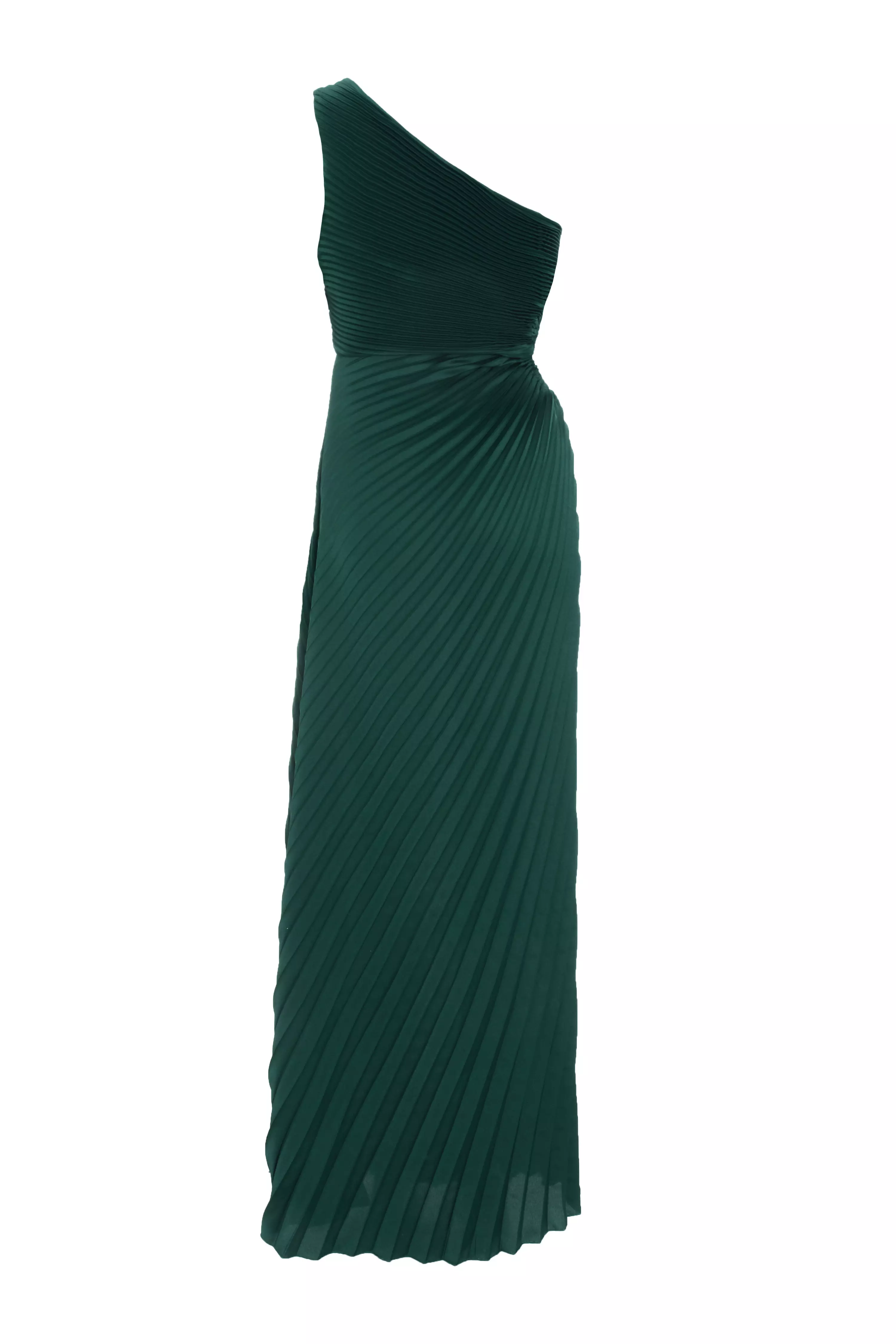 Dark Green Satin Pleated Maxi Dress