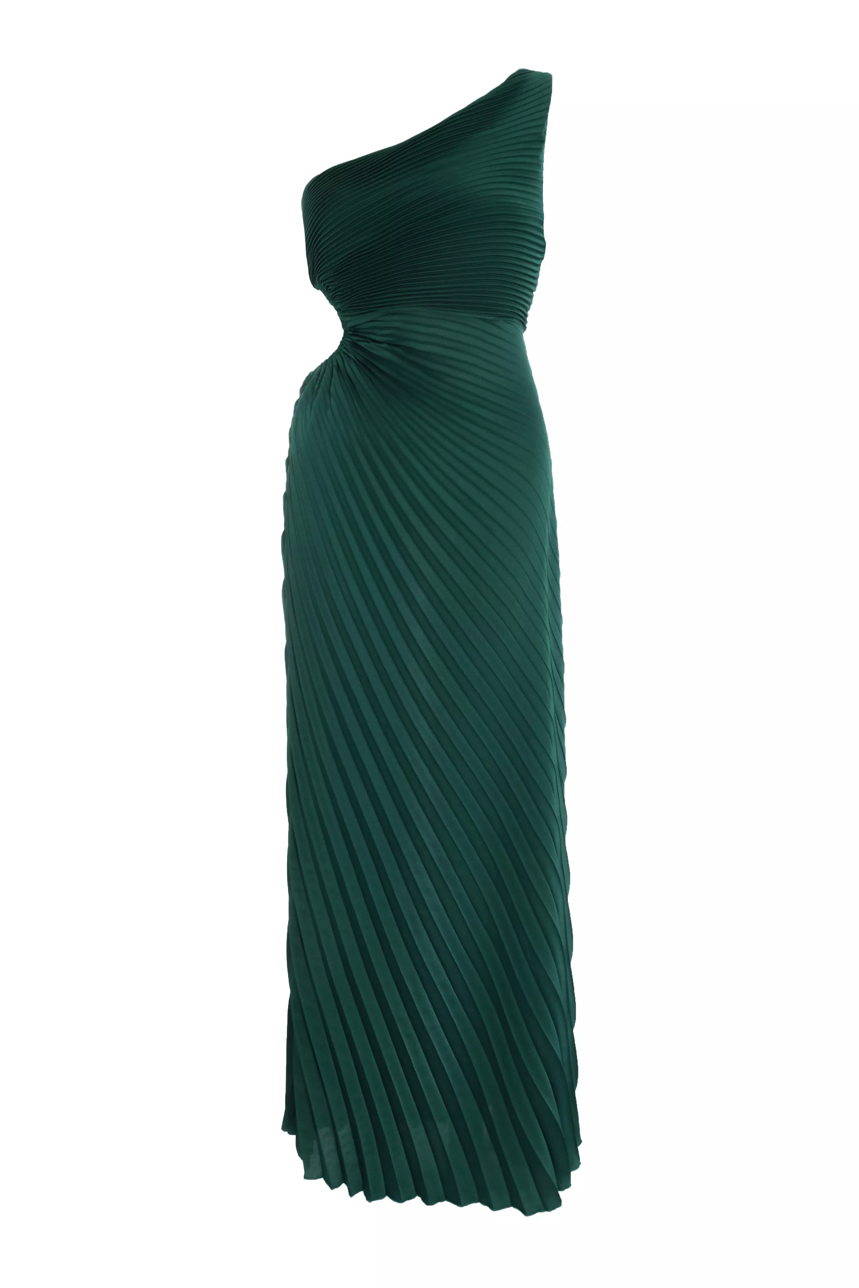 Dark Green Satin Pleated Maxi Dress