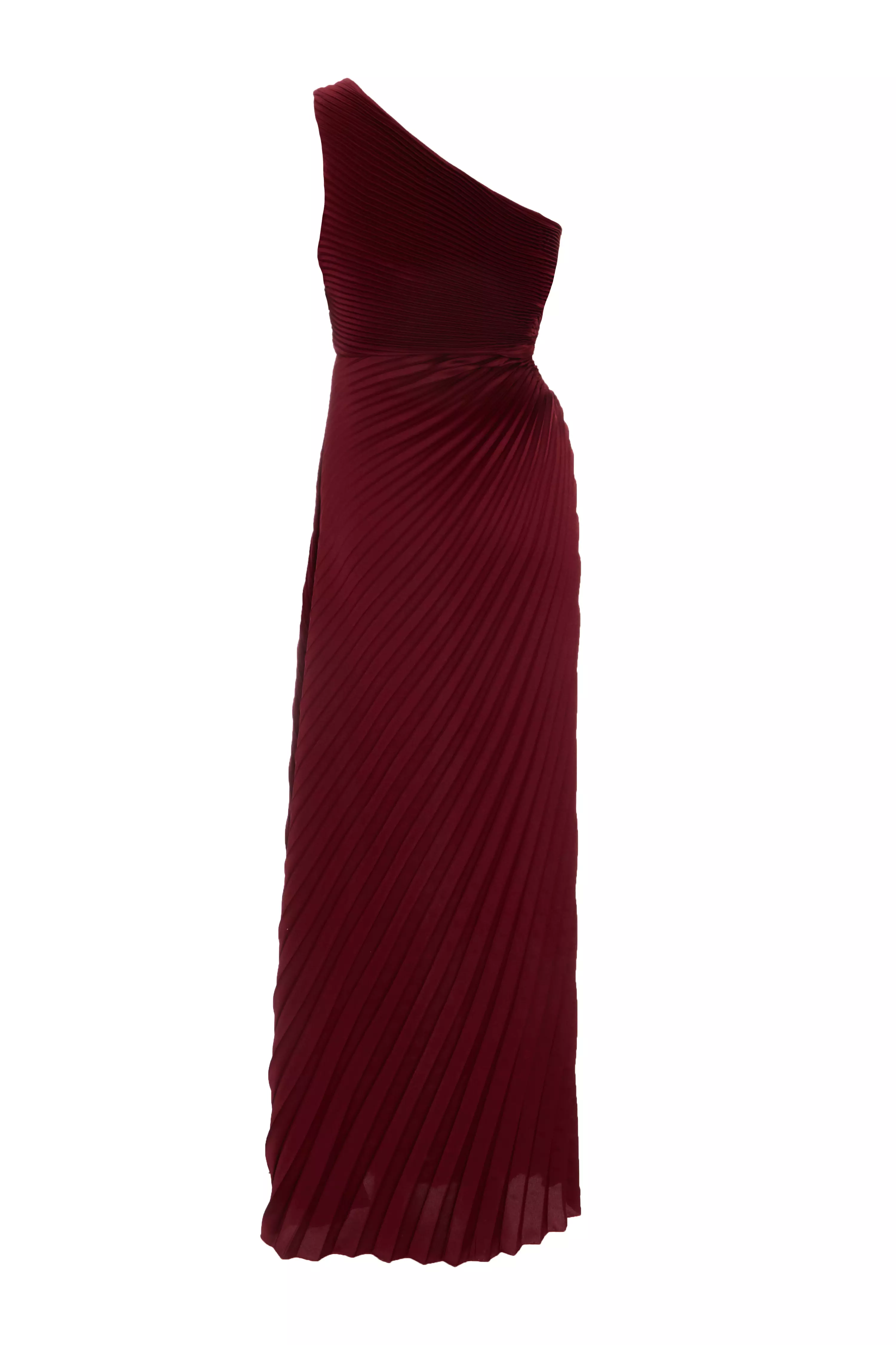 Dark Red Satin Pleated Maxi Dress