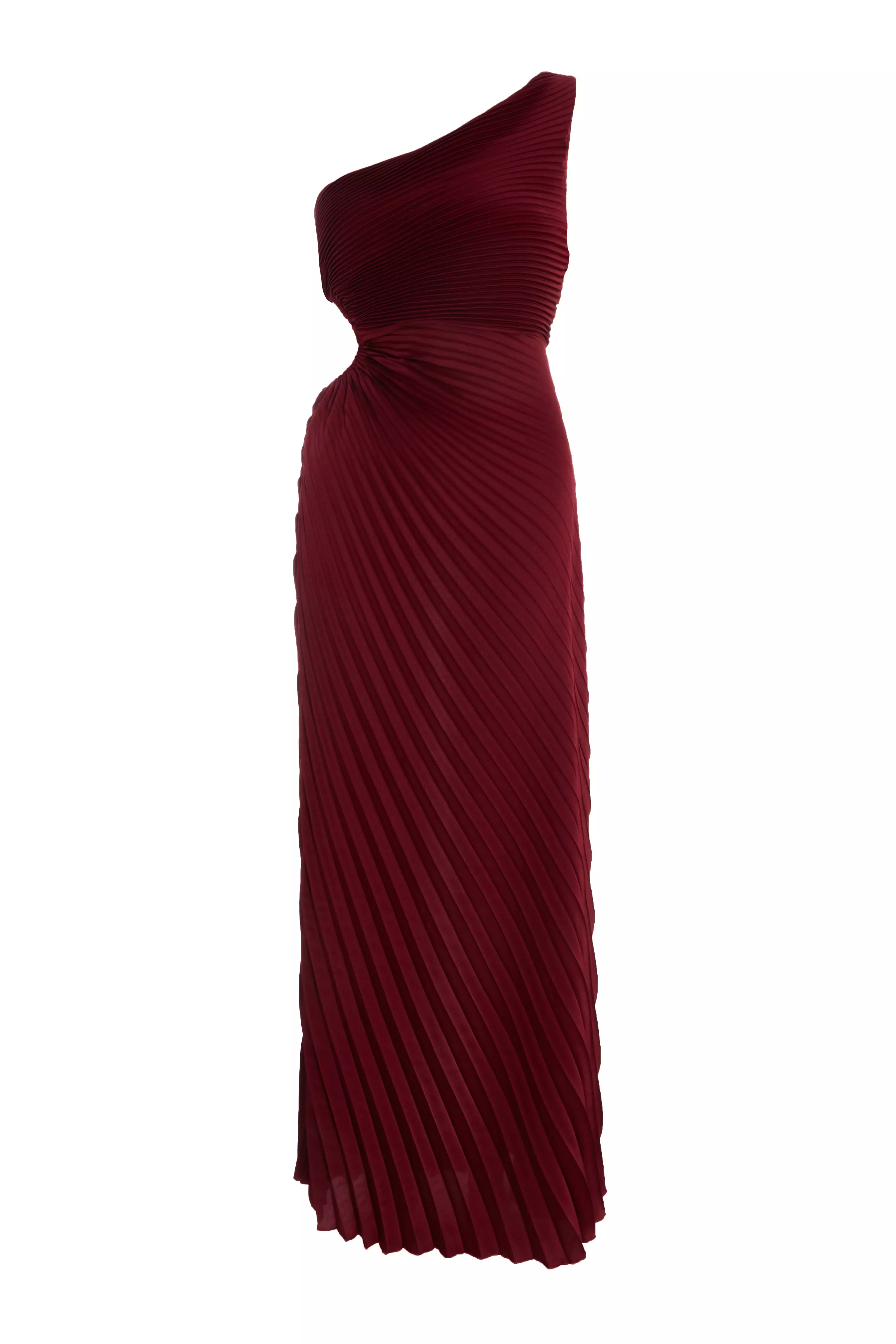 Dark Red Satin Pleated Maxi Dress