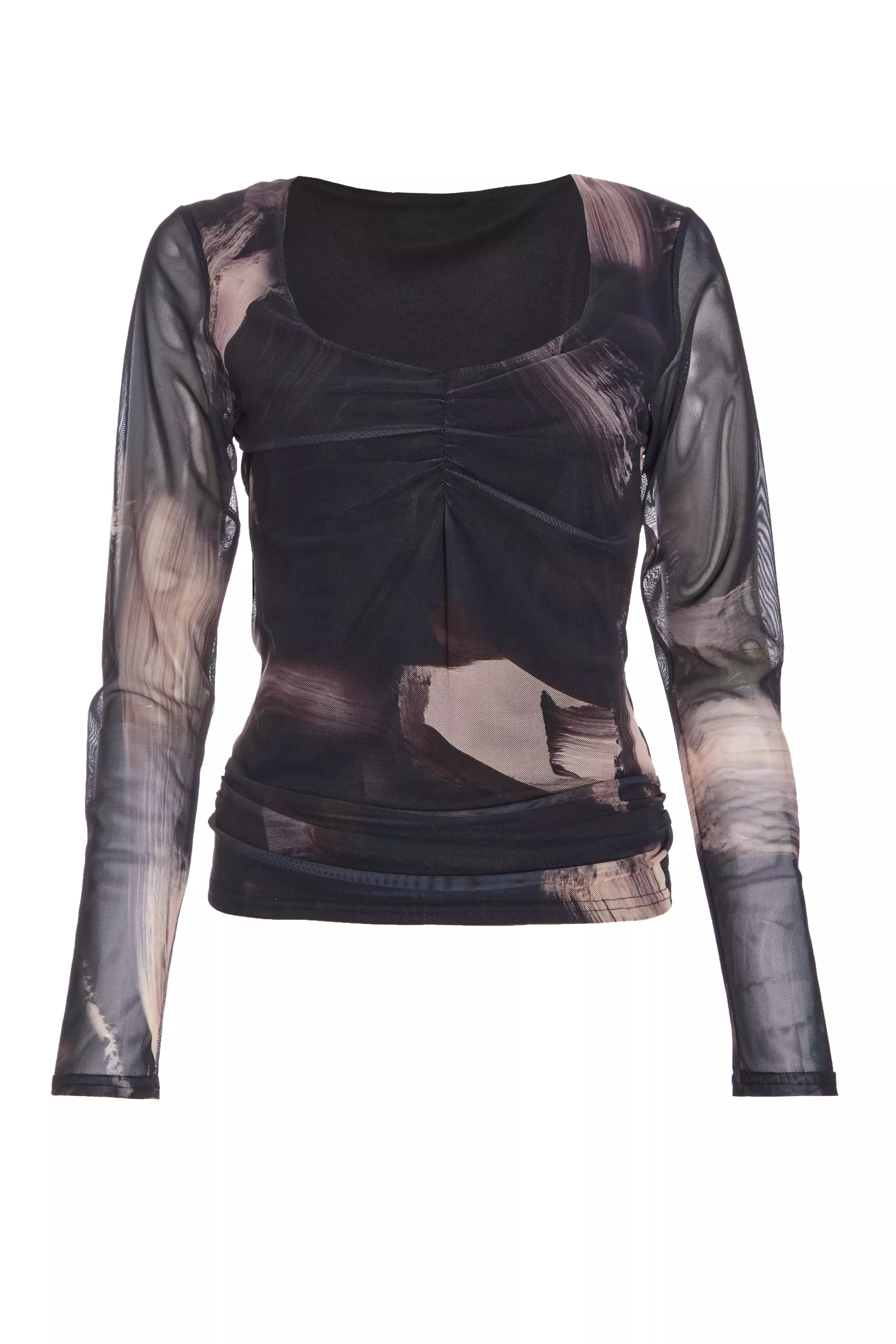 Black Mesh Marble Print Top