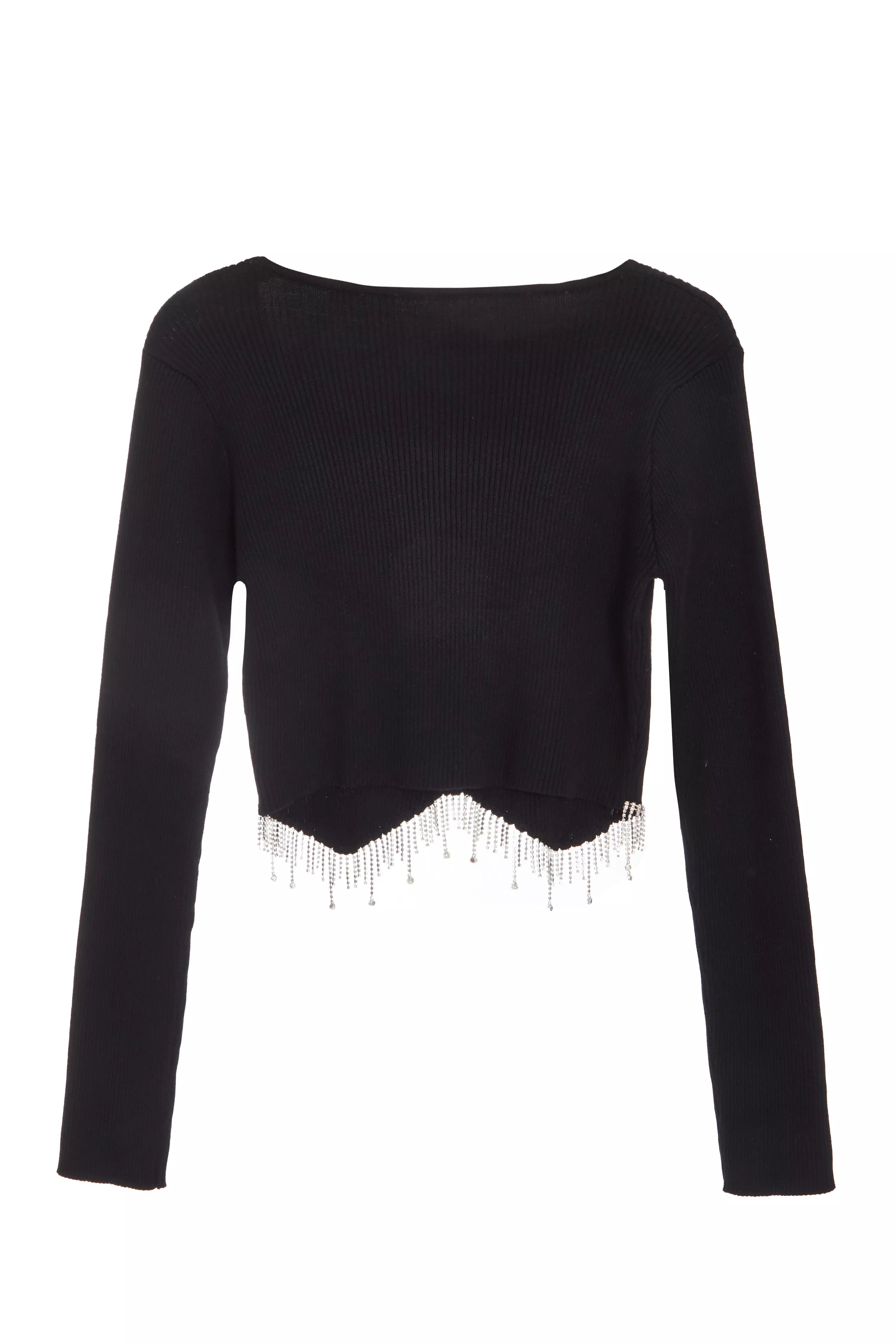 Black Knitted Diamante Crop Top