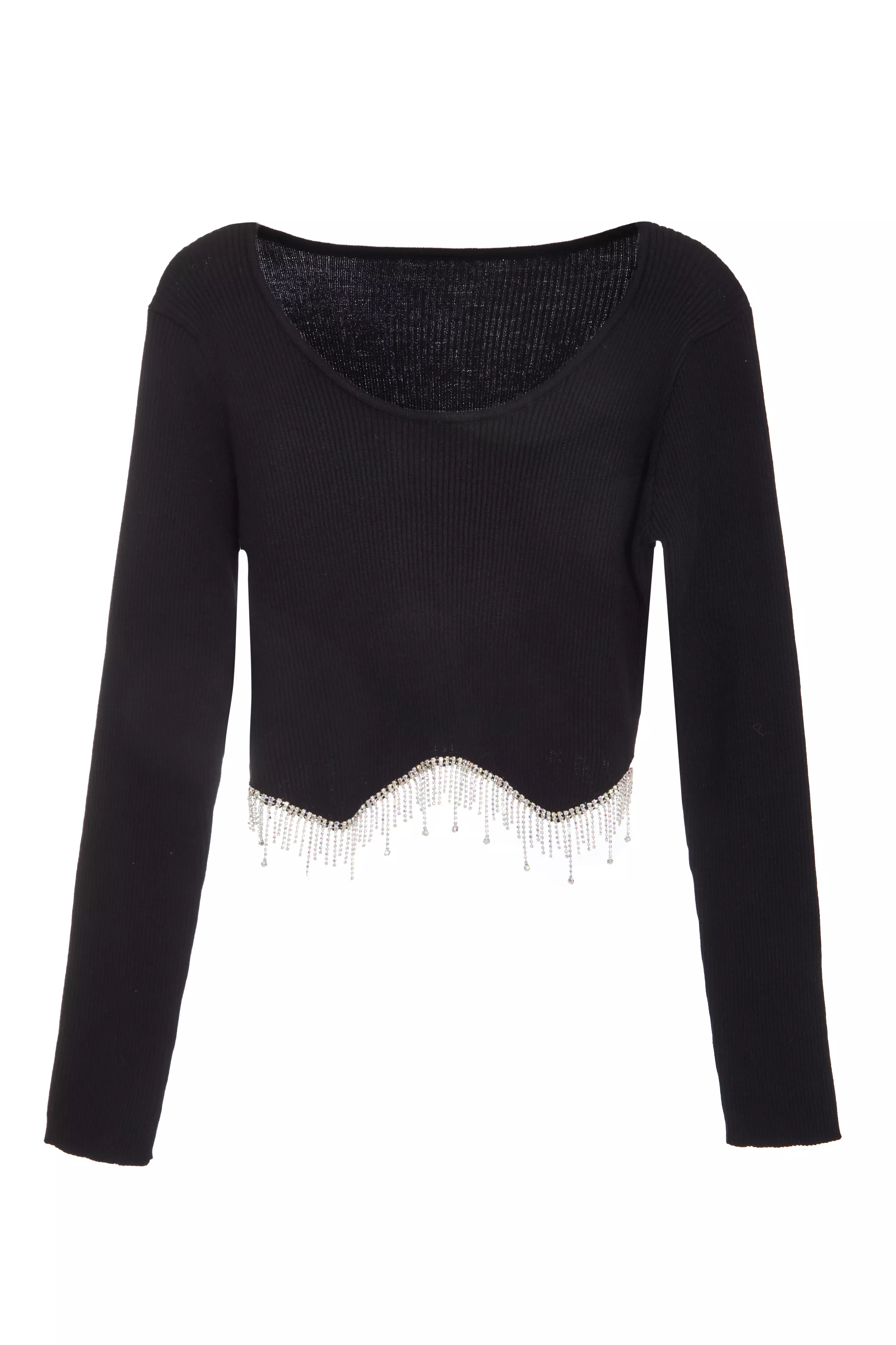 Black Knitted Diamante Crop Top