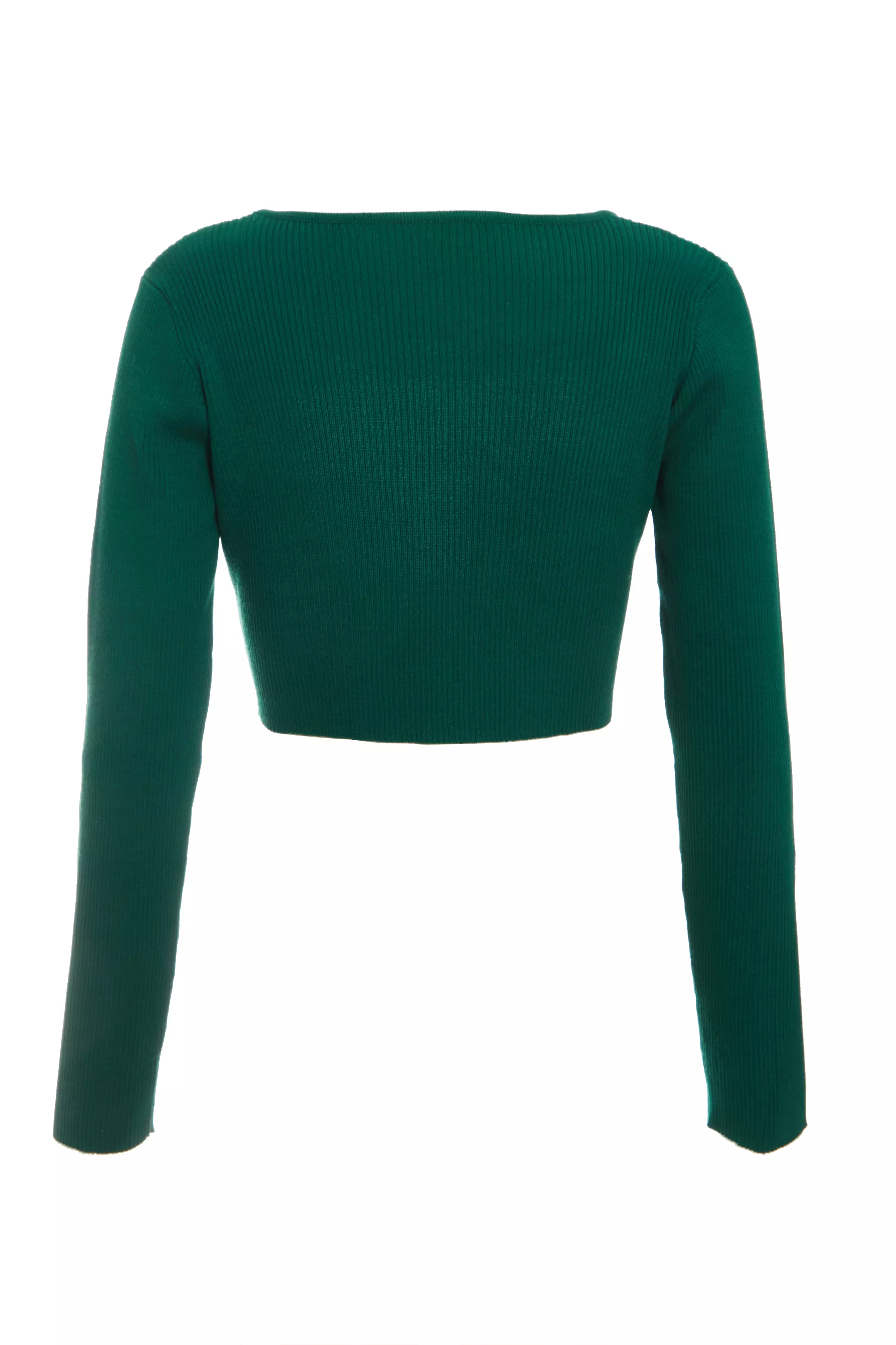 Bottle Green Knit Diamante Crop Top