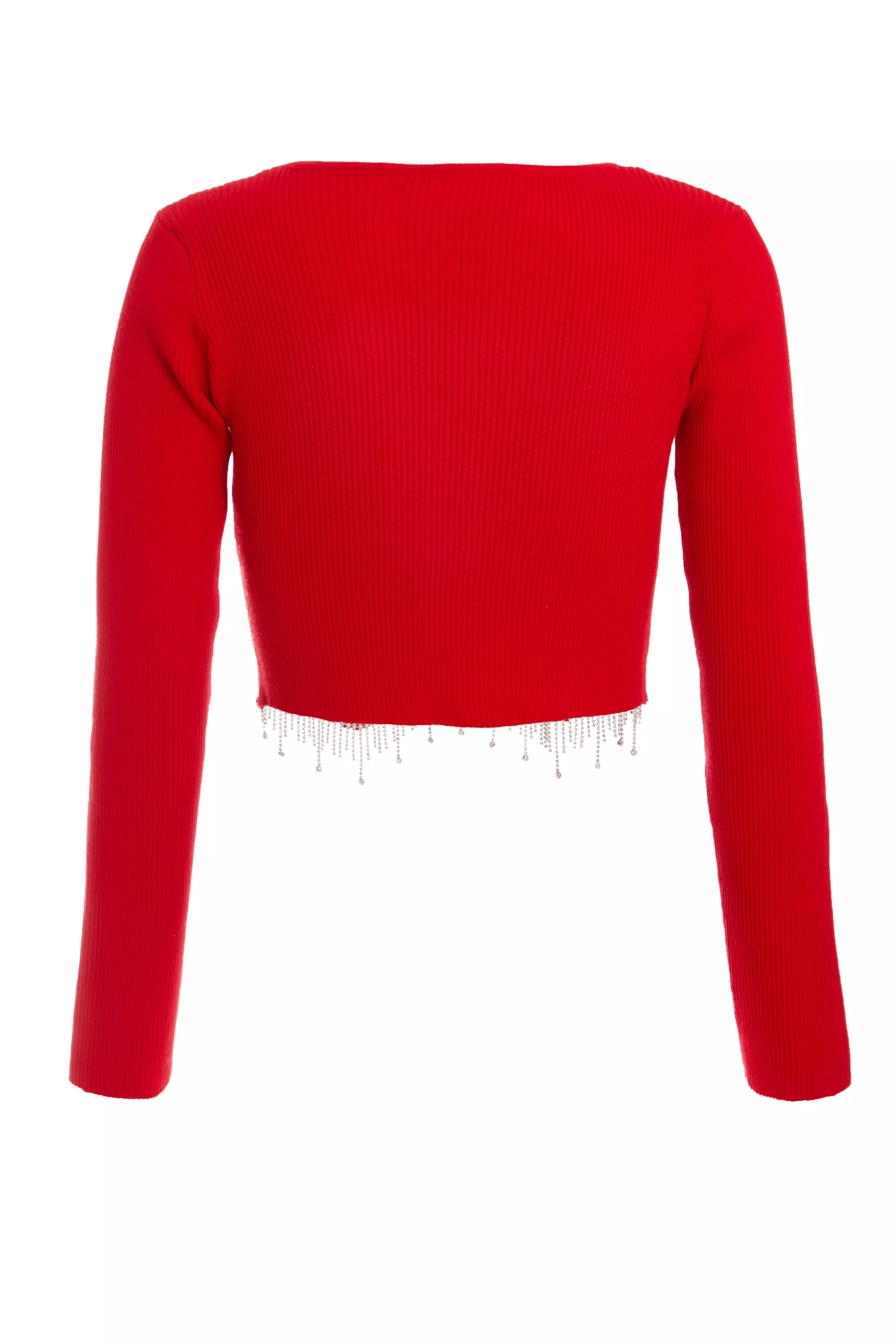 Red Knit Diamante Crop Top