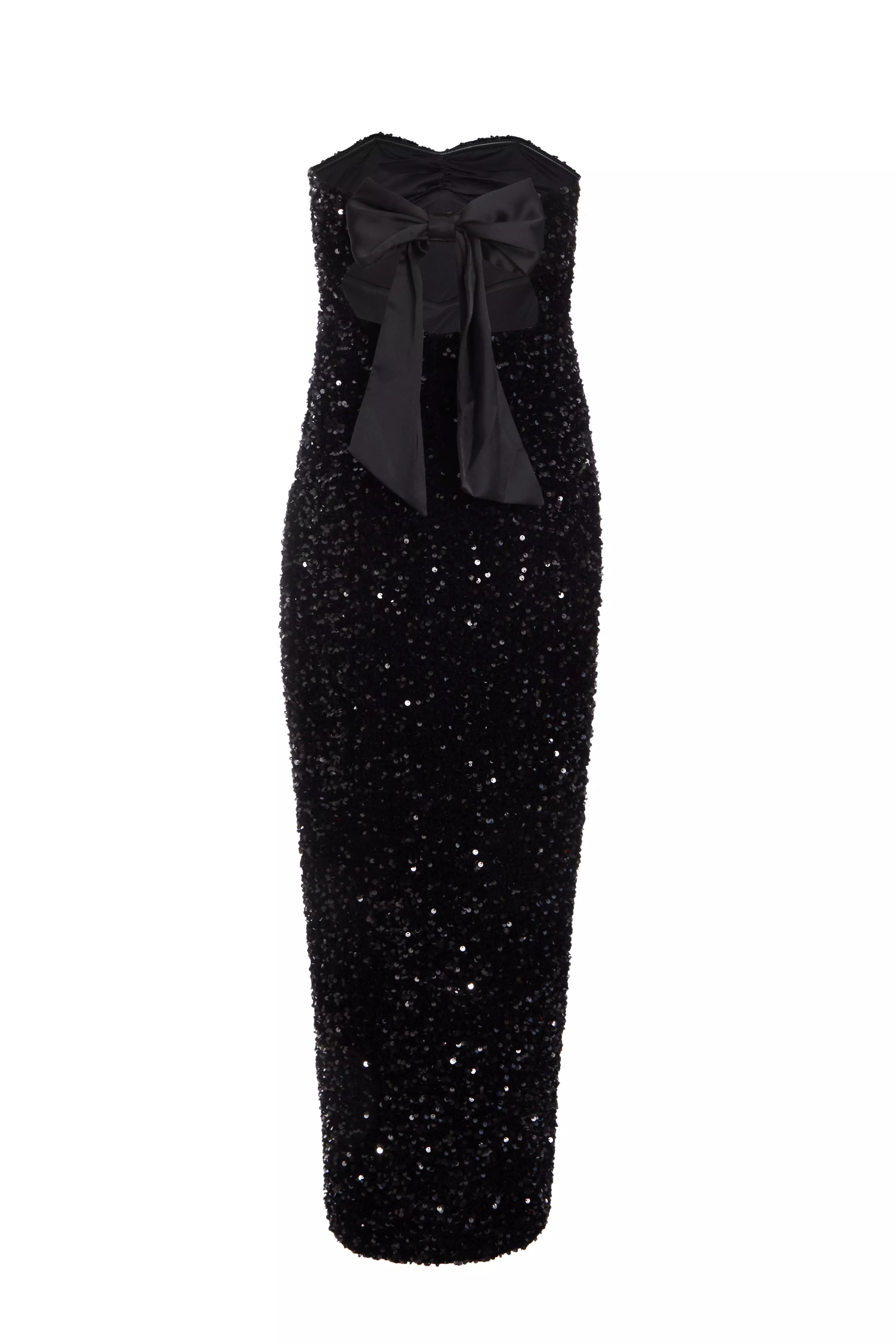 Black Sequin Strapless Midaxi Dress