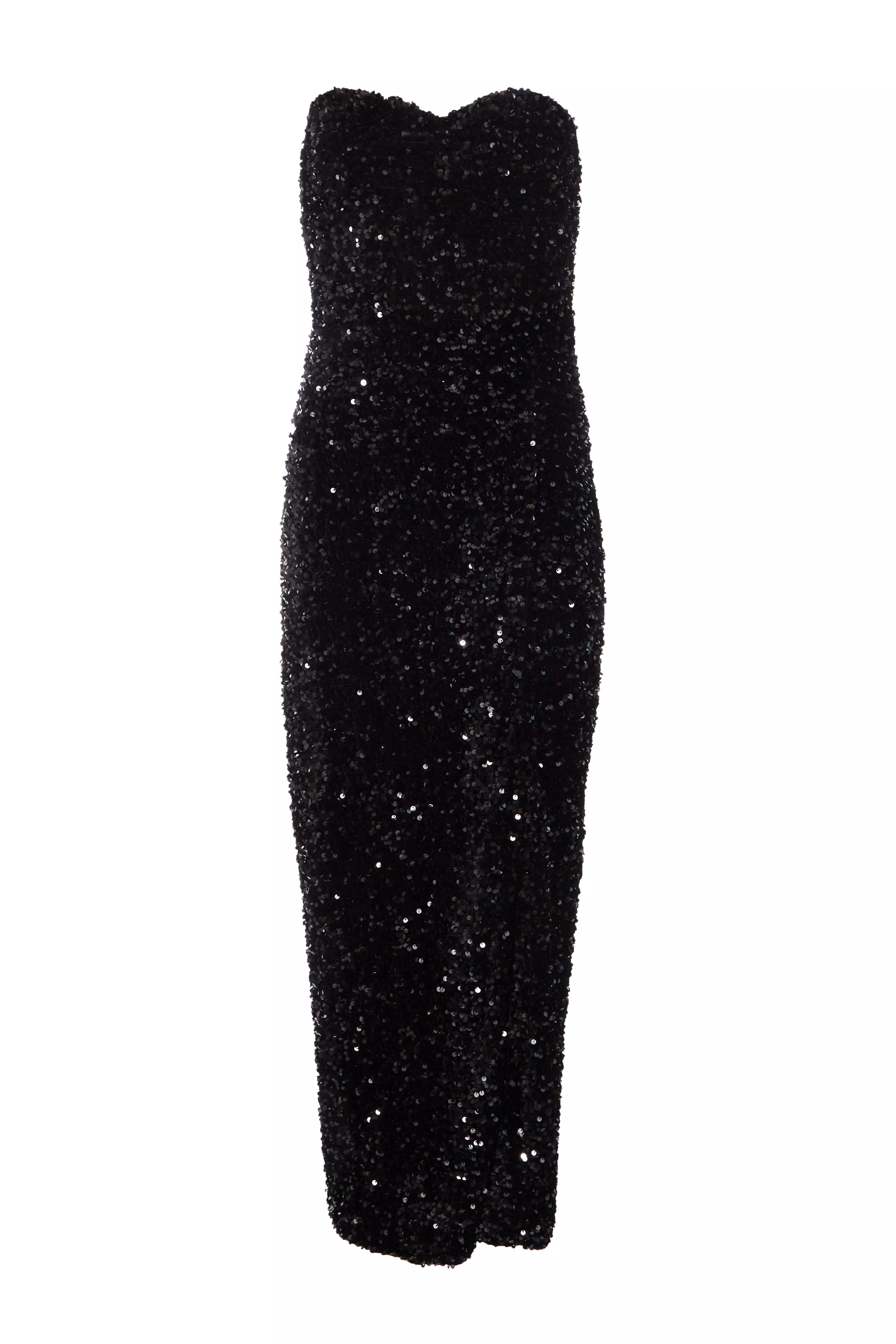 Black Sequin Strapless Midaxi Dress