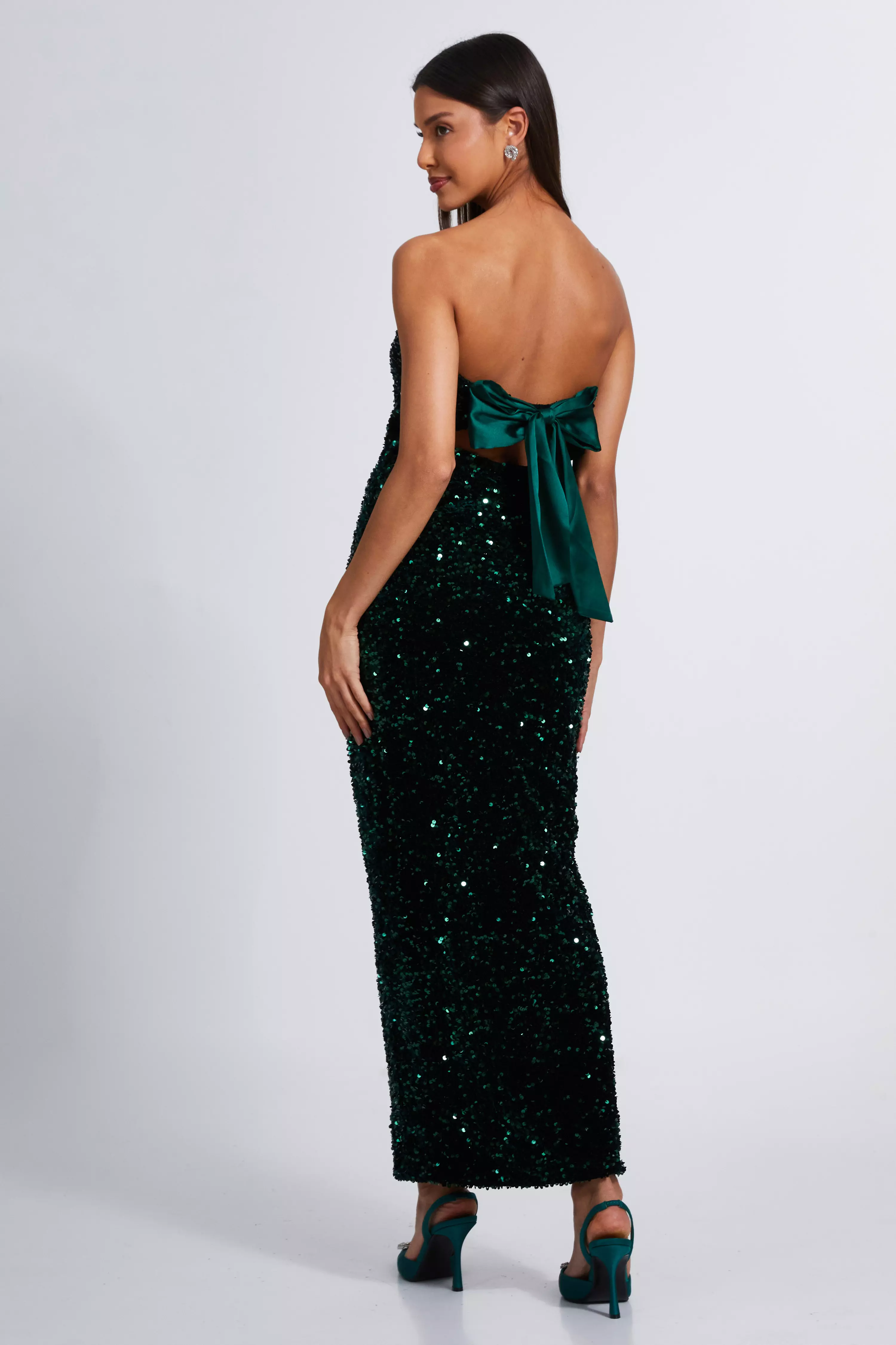 Bottle Green Sequin Midaxi Dress