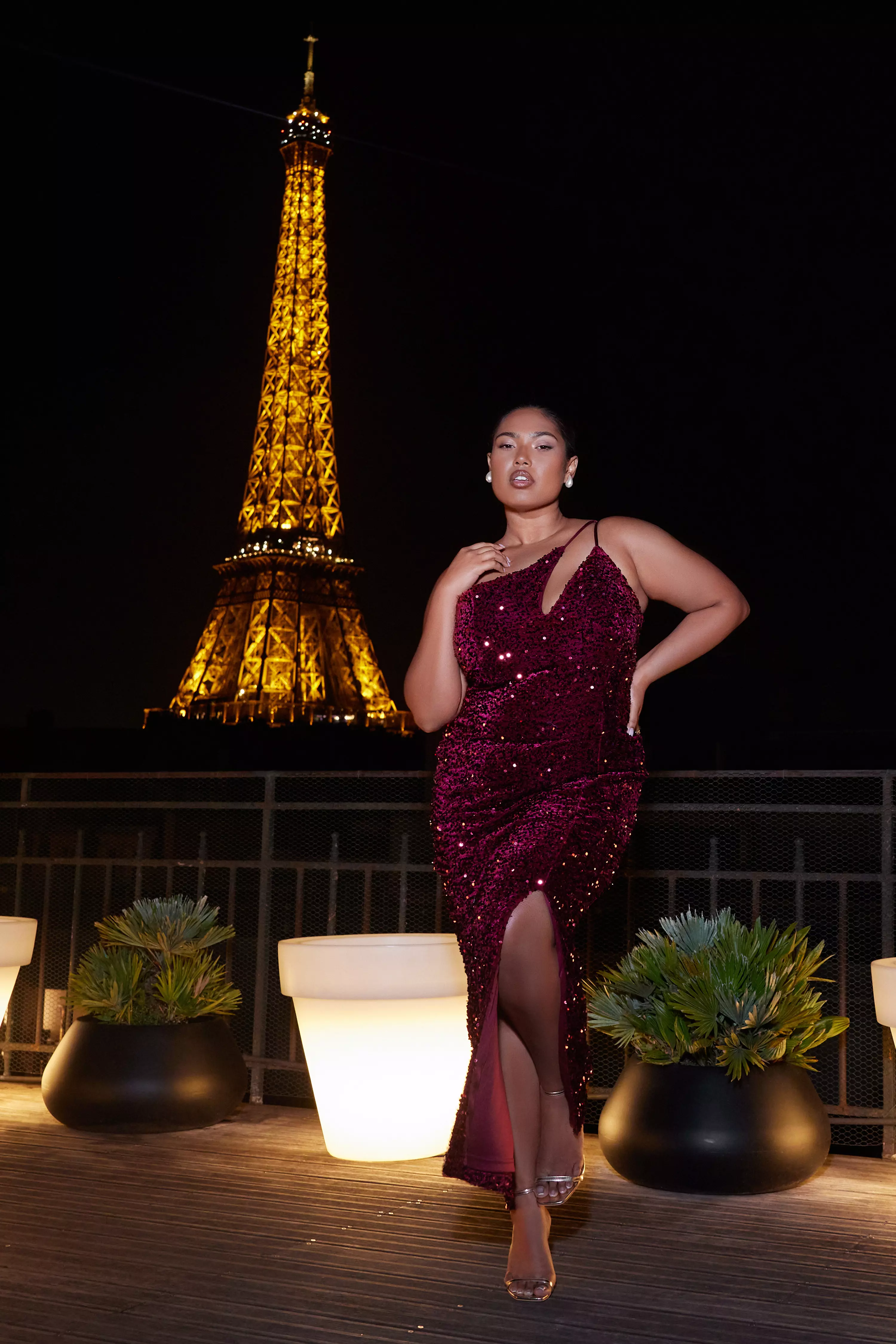 Dark Red Sequin Maxi Dress