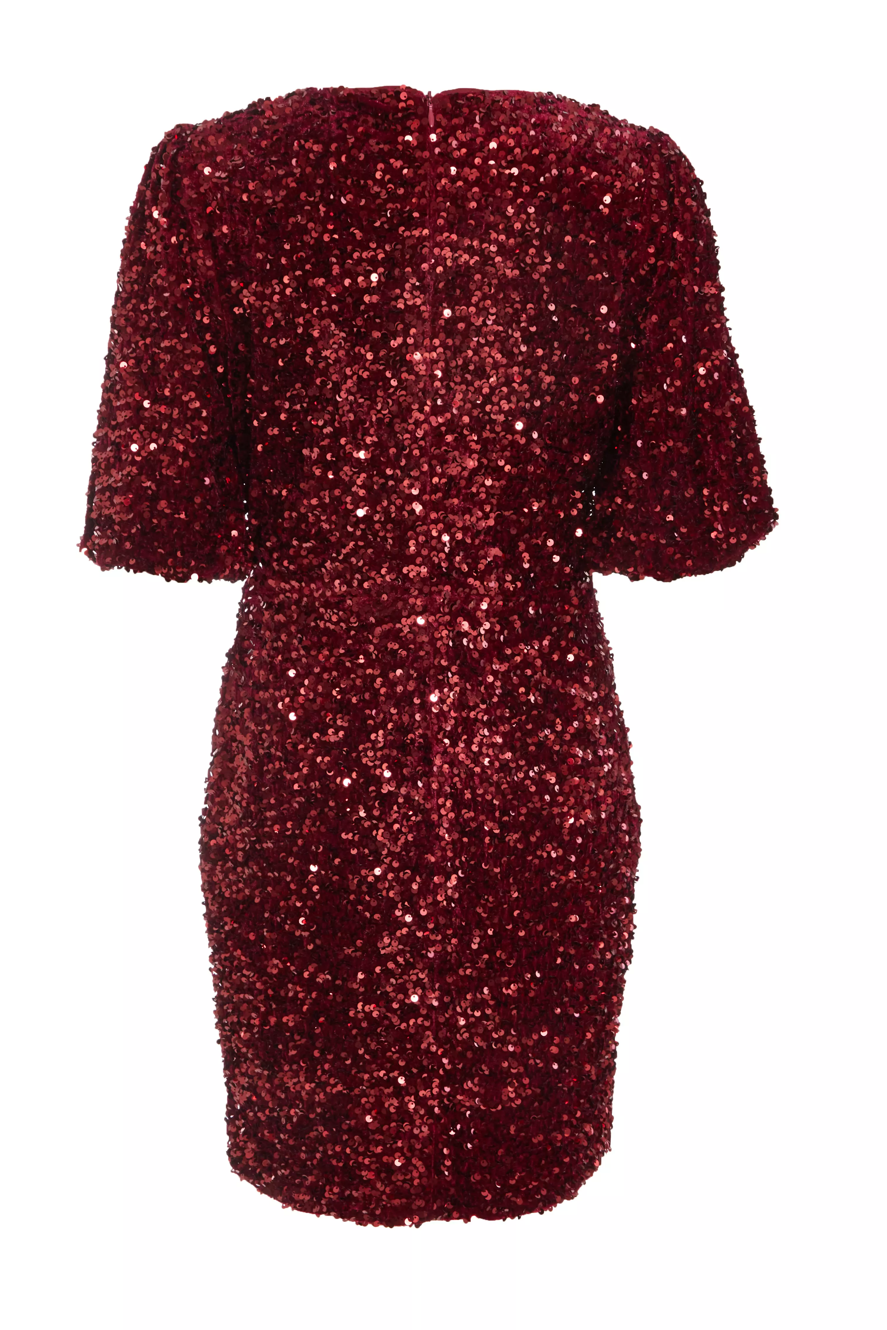 Dark Red Sequin Wrap Mini Dress