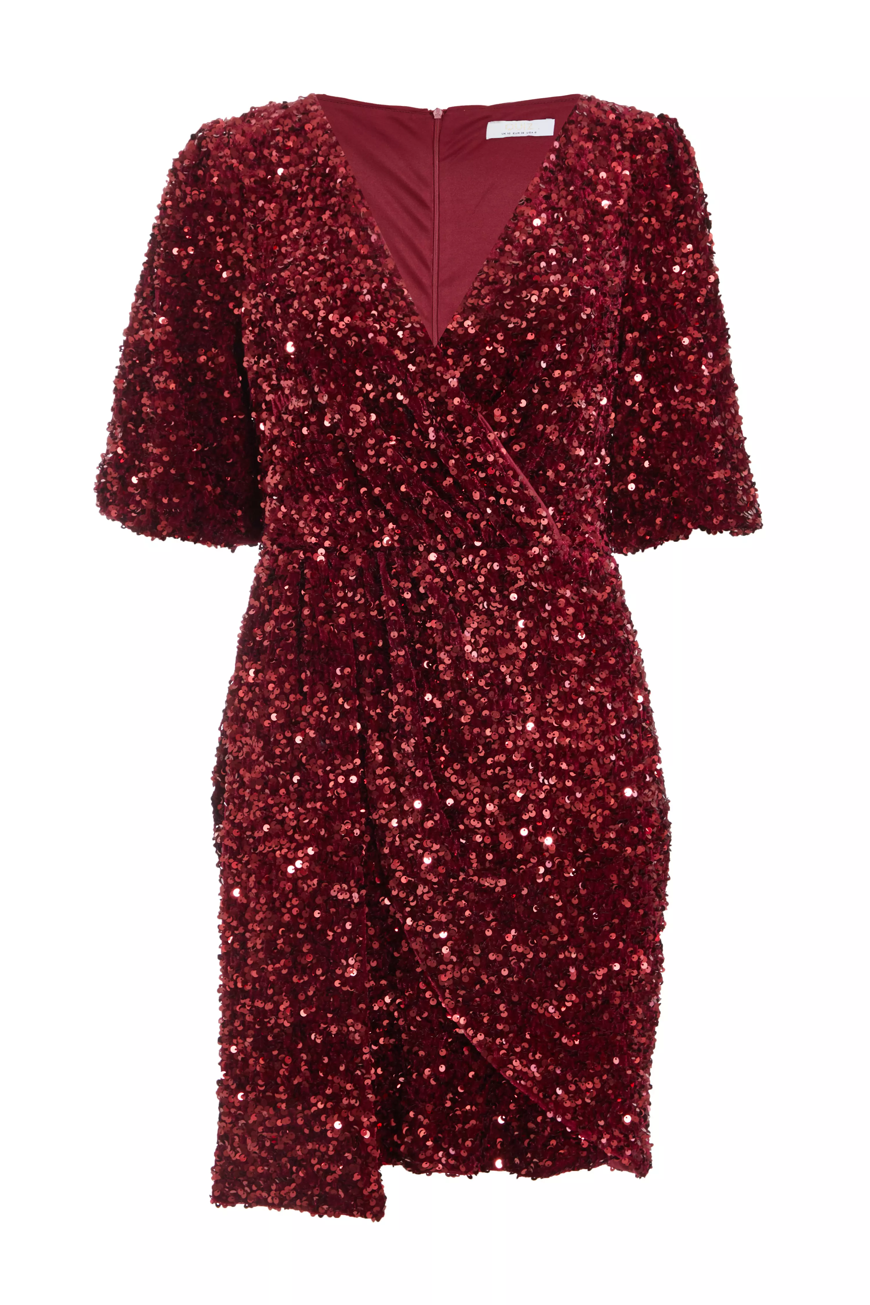 Dark Red Sequin Wrap Mini Dress