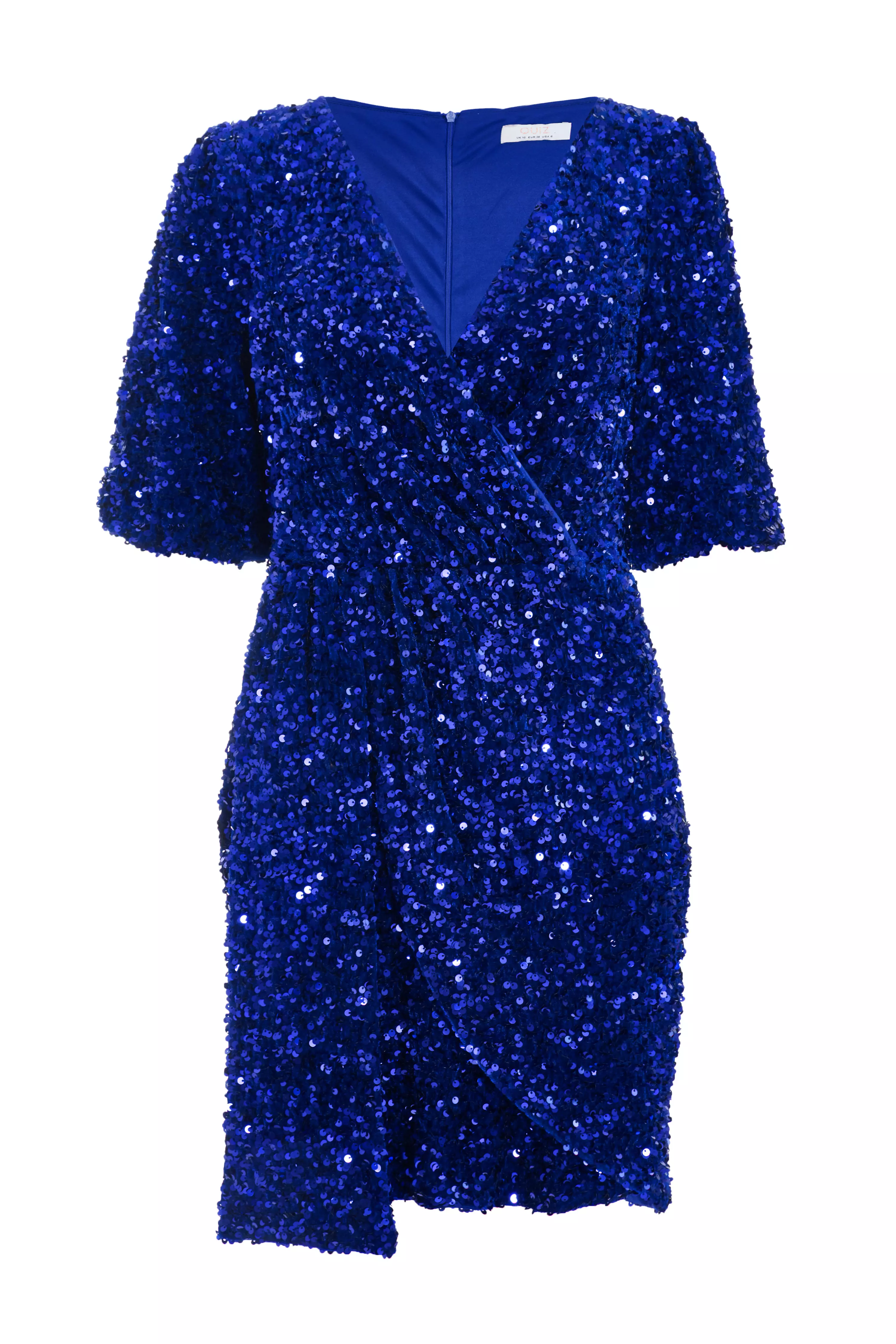 Royal Blue Sequin Wrap Mini Dress