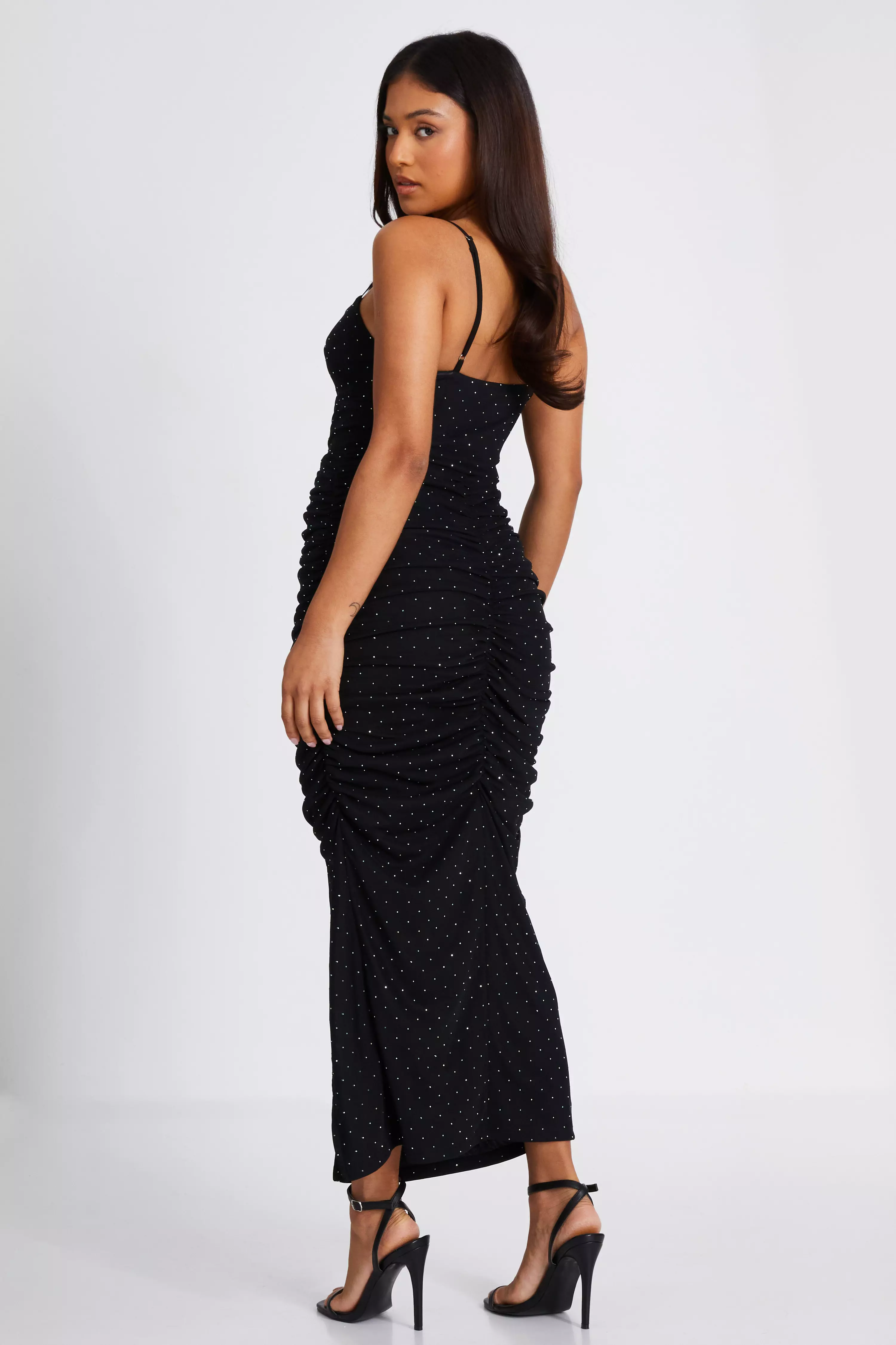 Petite Black Mesh Knot Front Maxi Dress