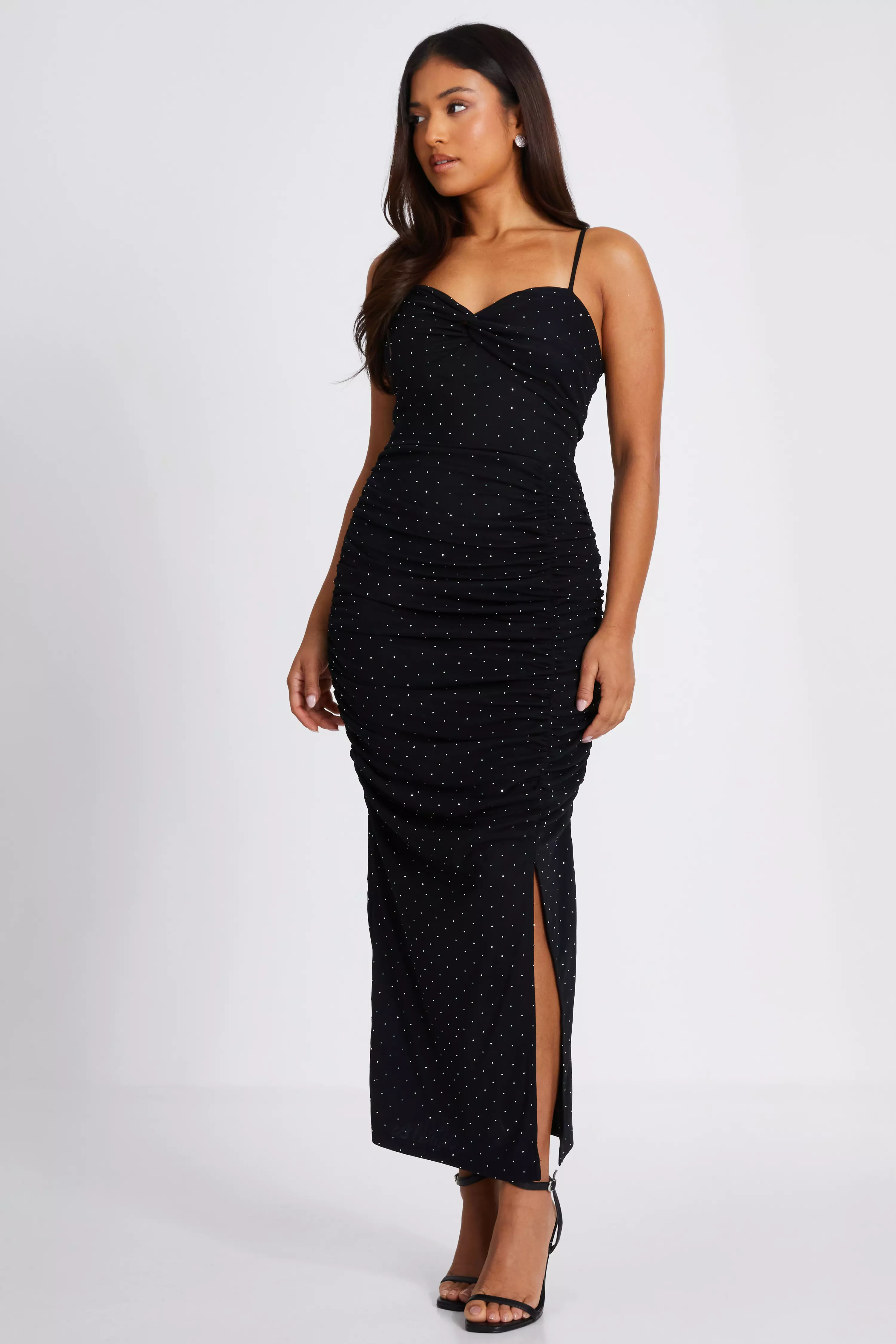 Petite Black Mesh Knot Front Maxi Dress