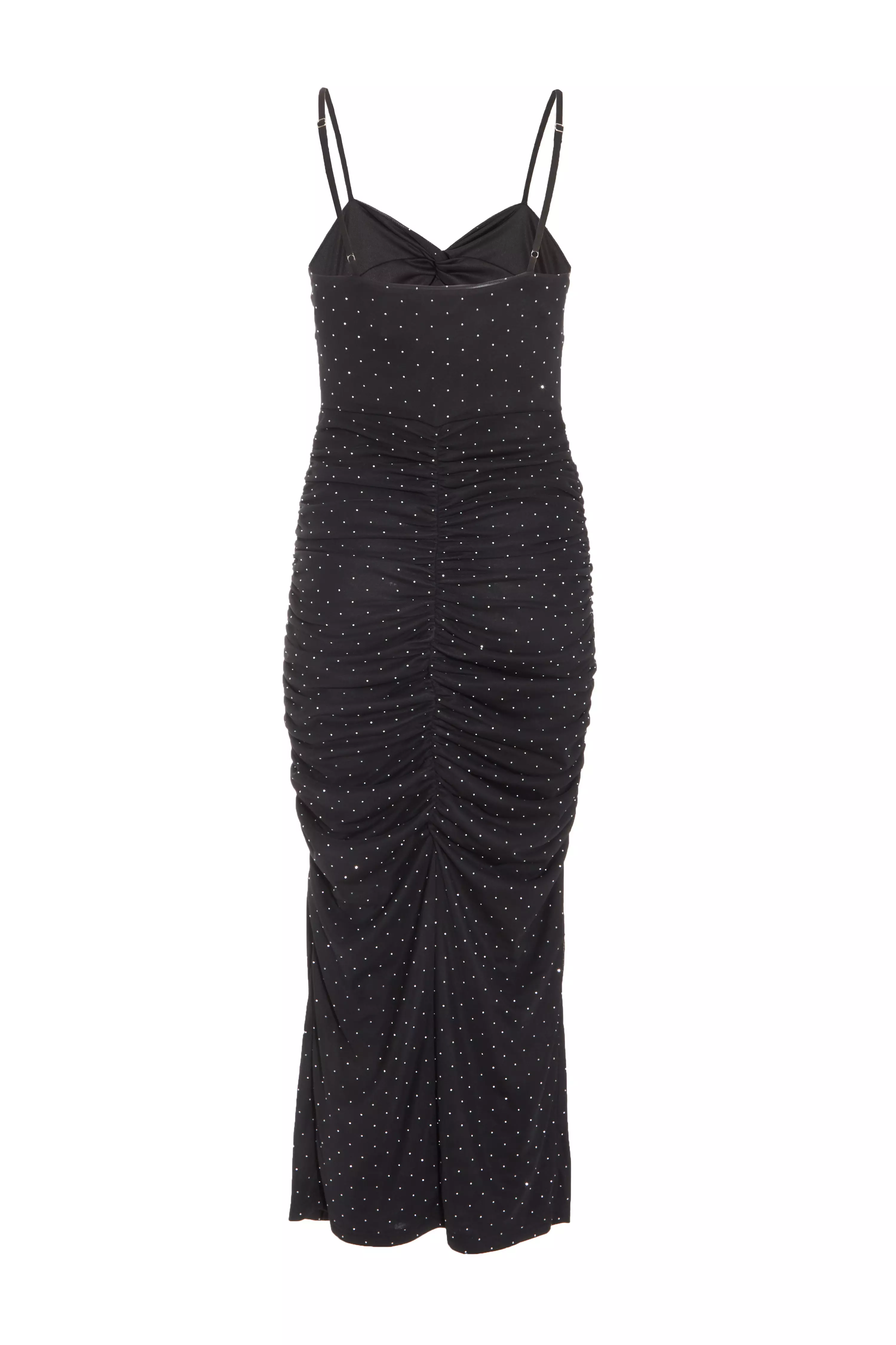 Petite Black Mesh Knot Front Maxi Dress