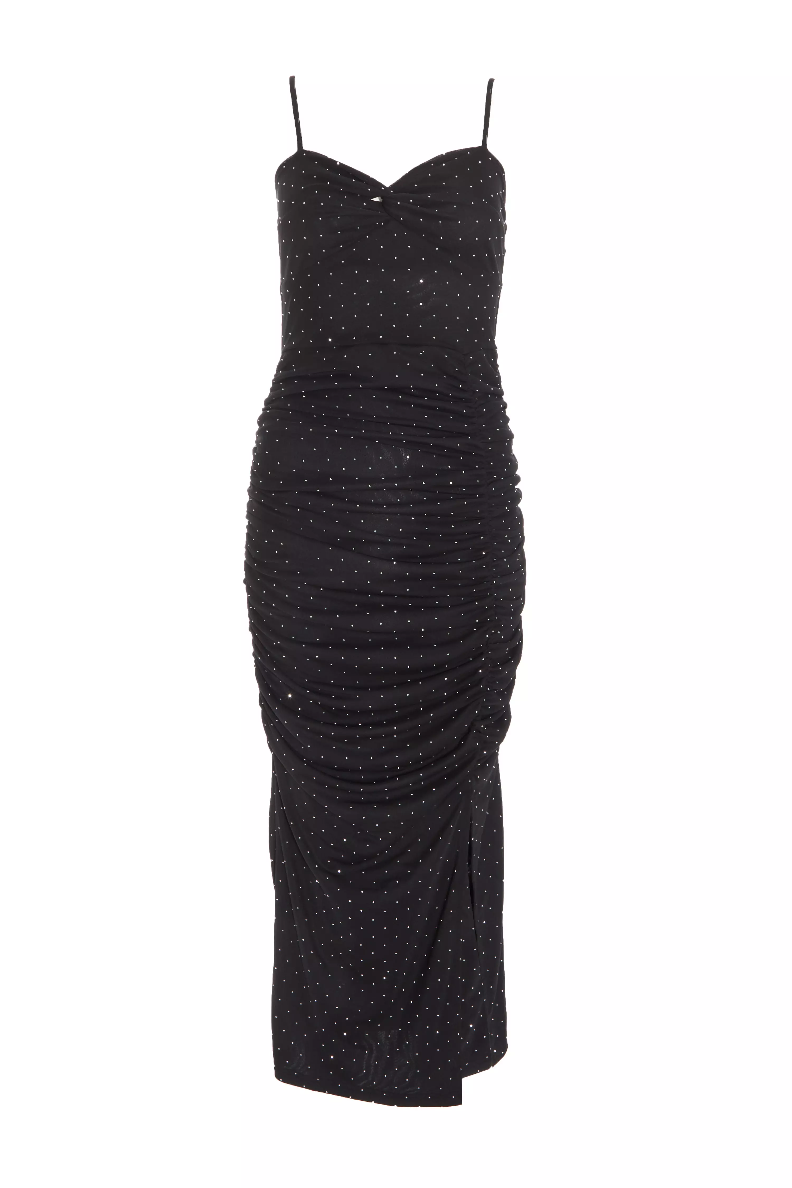 Petite Black Mesh Knot Front Maxi Dress