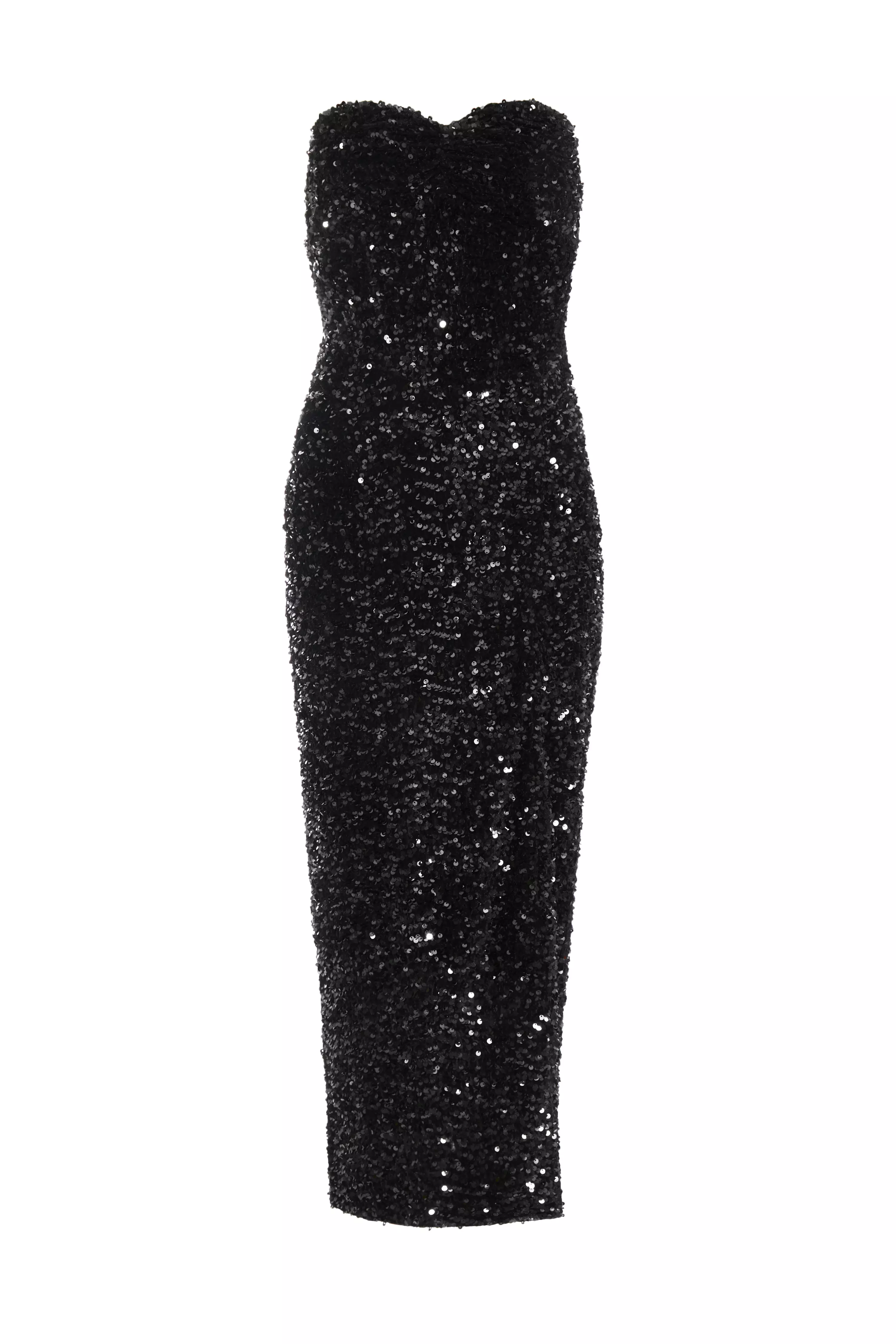 Petite Black Sequin Strapless Midaxi Dress