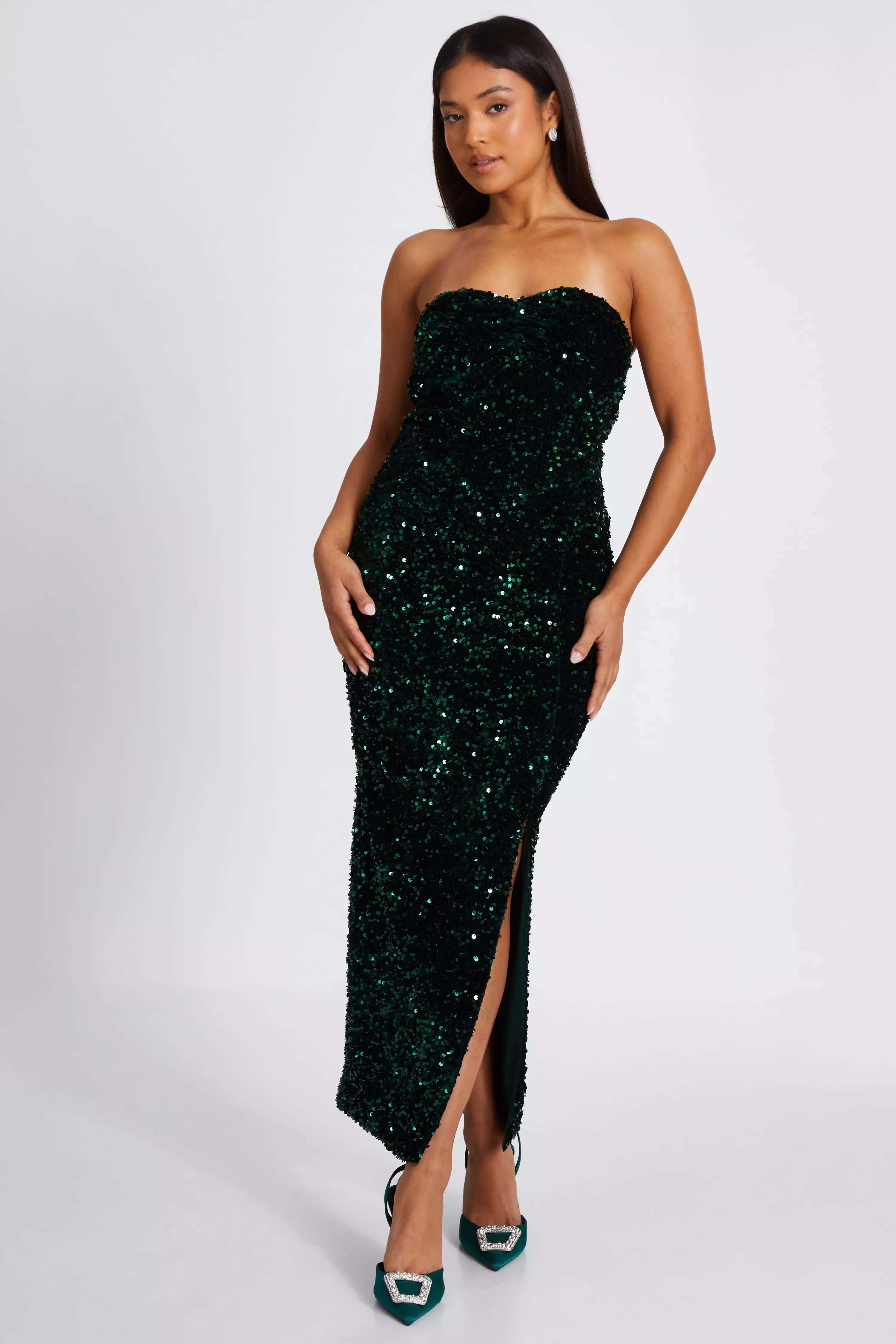 Petite Bottle Green Sequin Midaxi Dress