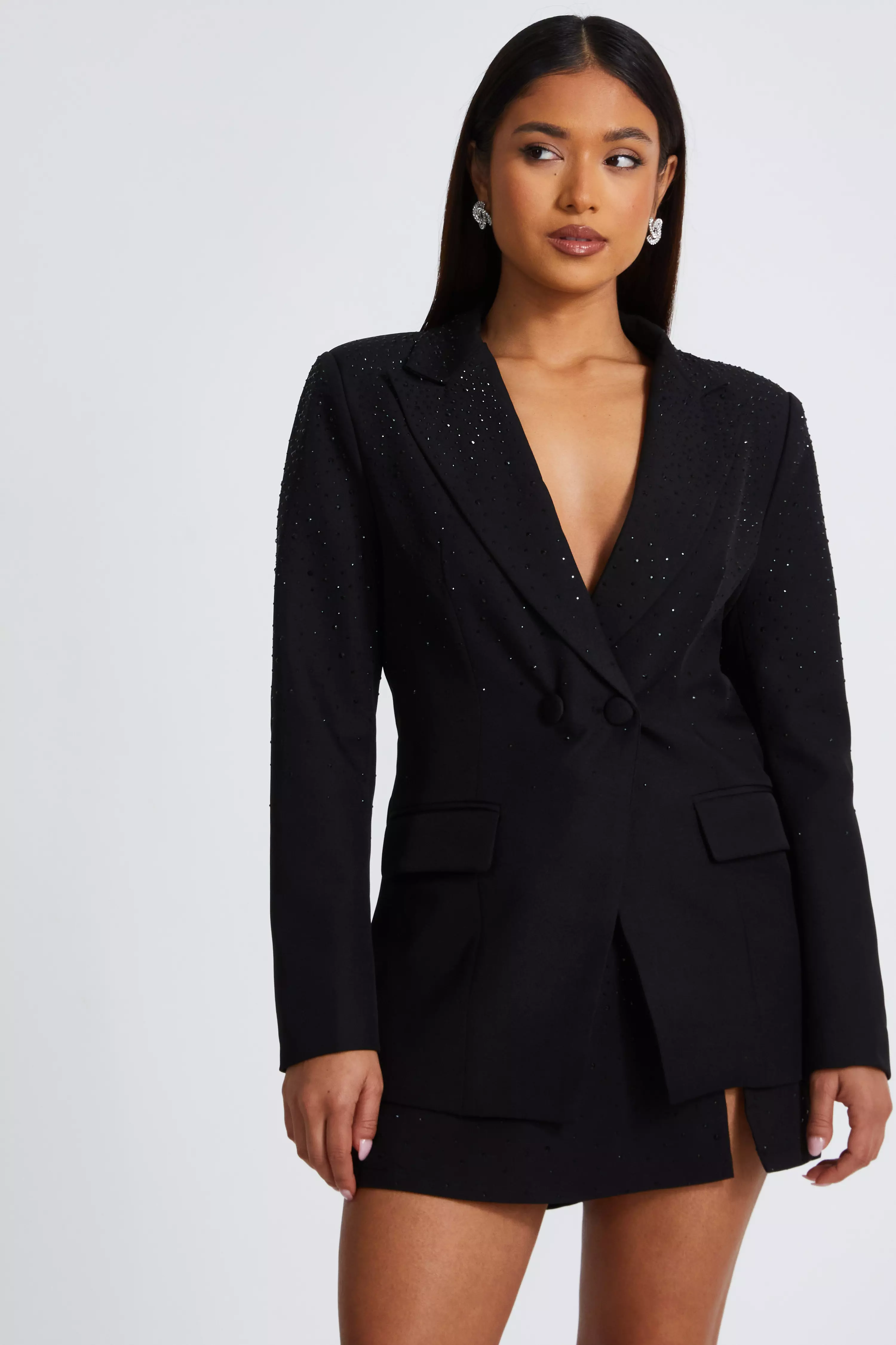 Petite Black Diamante Blazer