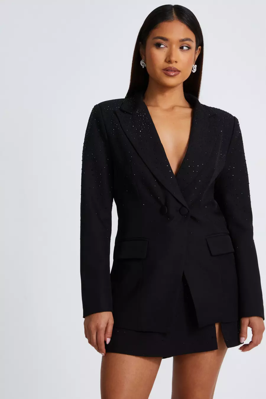 Petite Black Diamante Blazer QUIZ Clothing