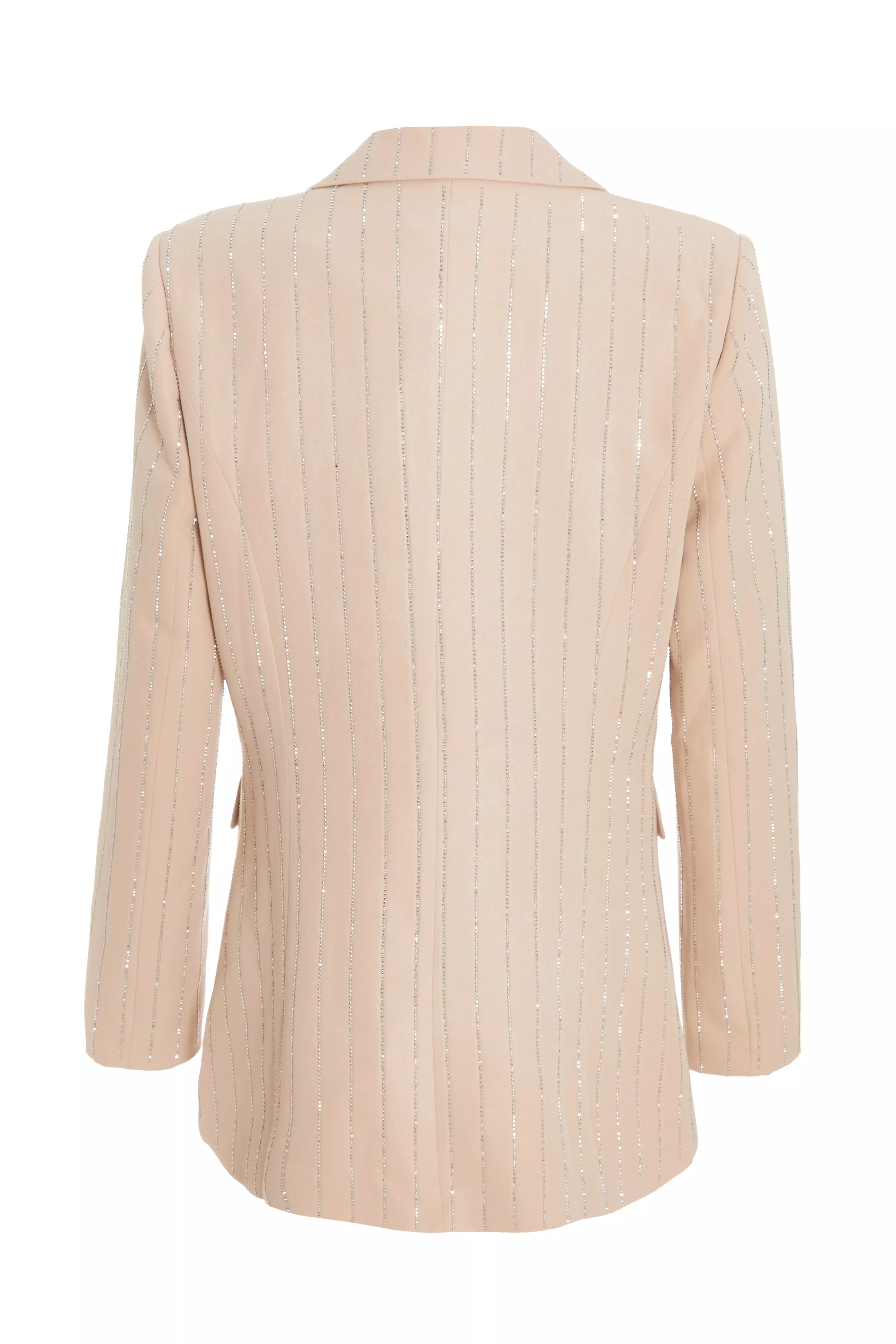 Beige Pinstripe Embellished Blazer