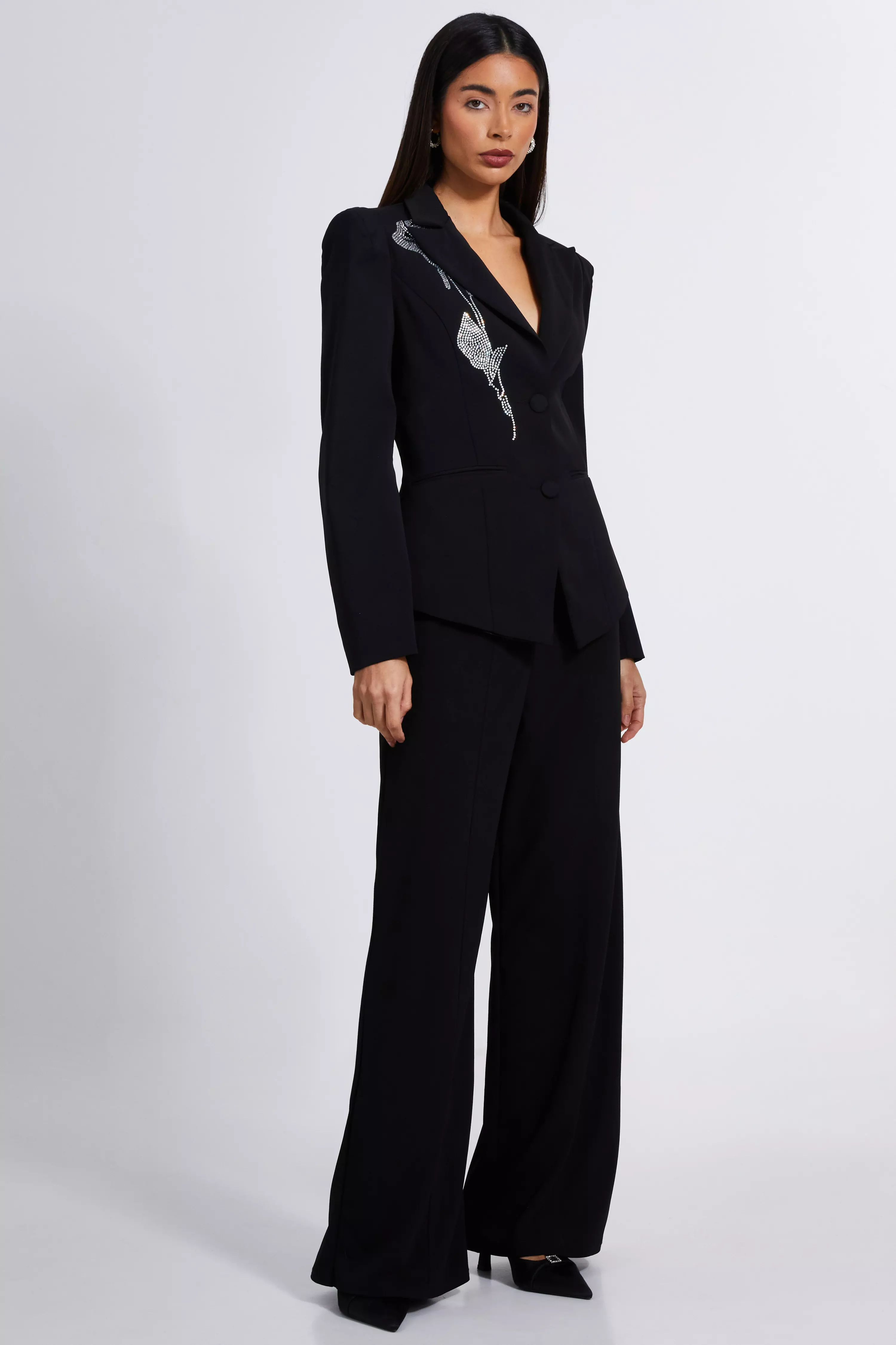 Black Woven Embellished Tailored Blazer 