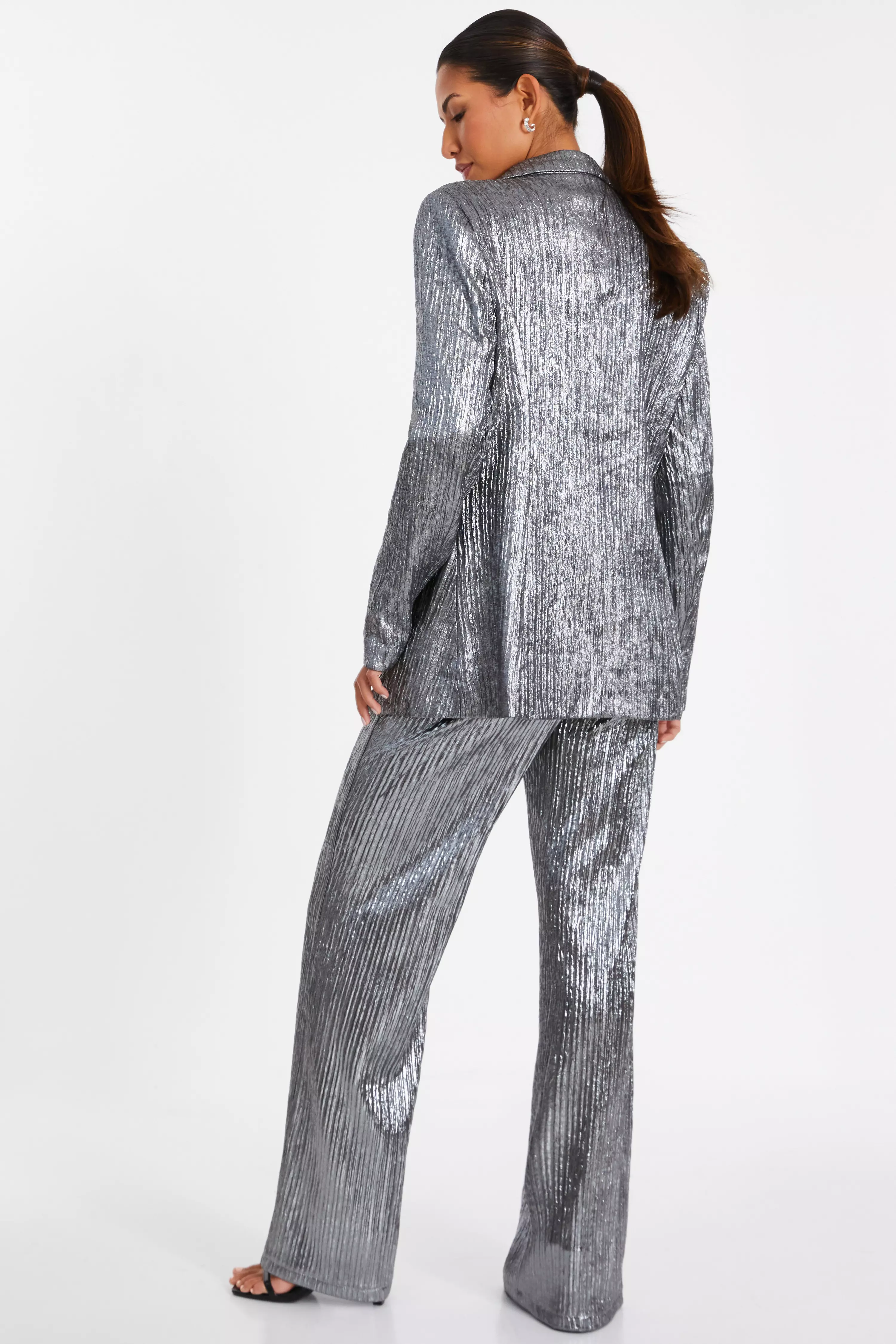 Grey Metallic Palazzo Trousers