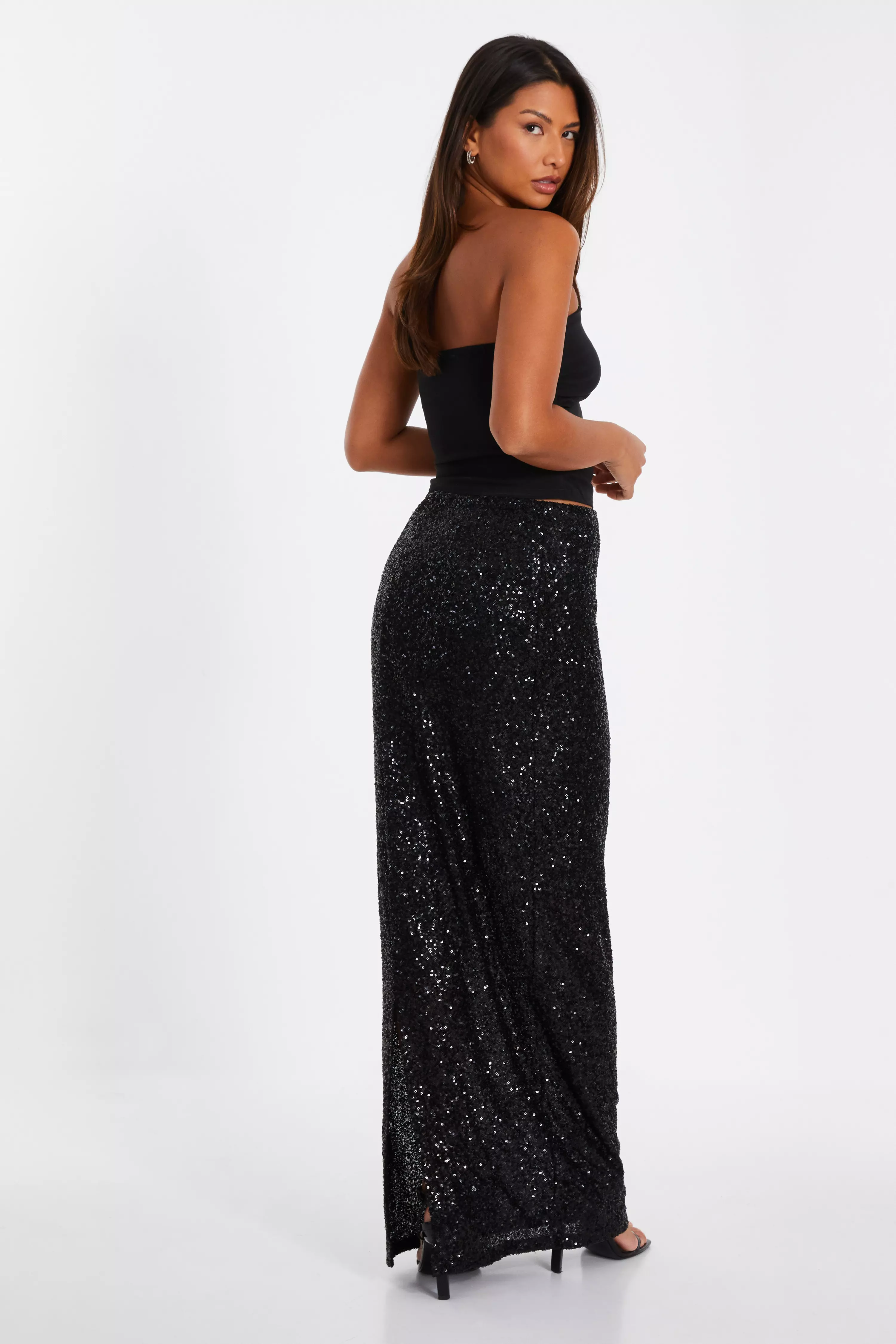 Black Sequin Maxi Skirt