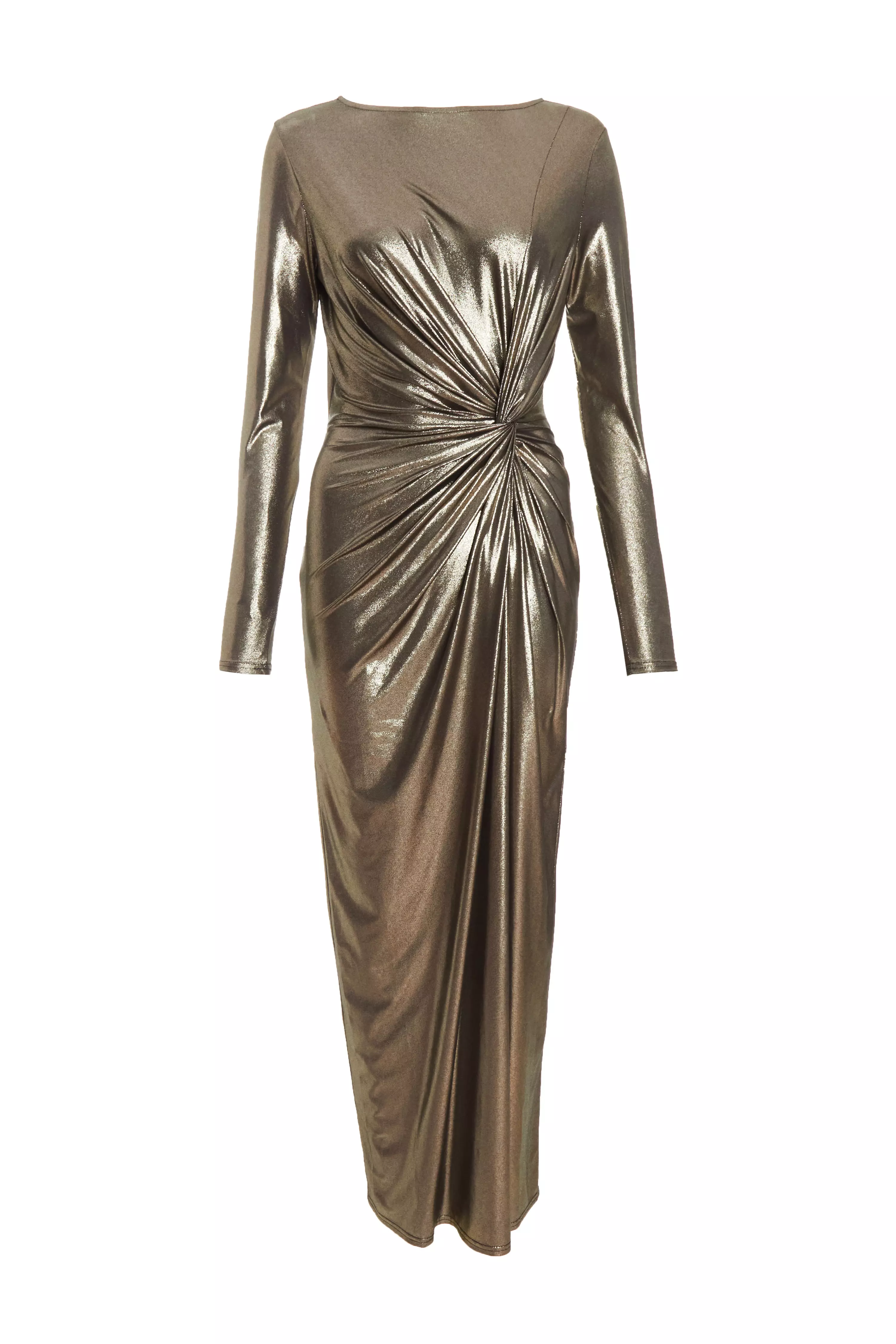 Gold Foil Ruched Maxi Dress