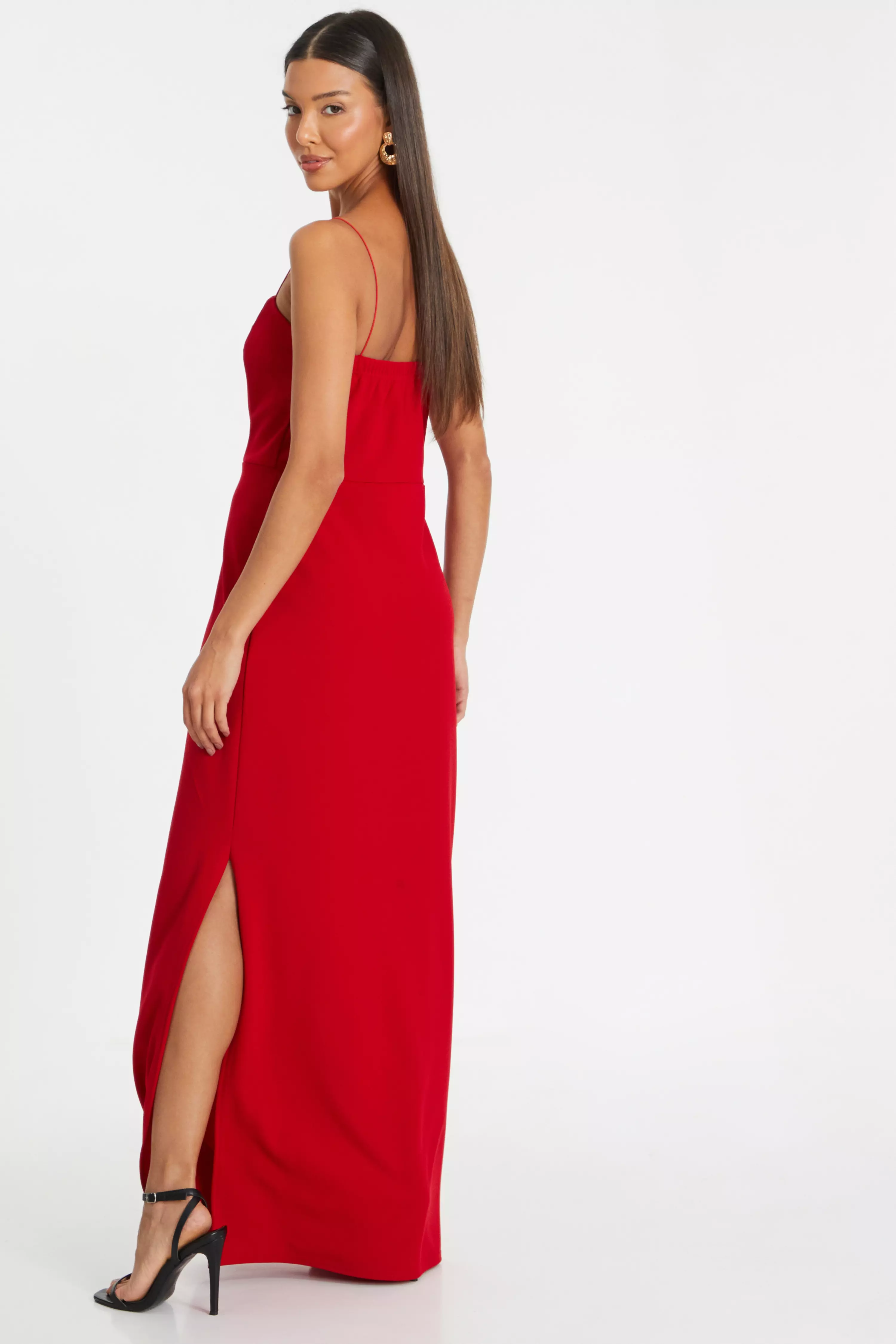 Red Floral Trim Strap Maxi dress