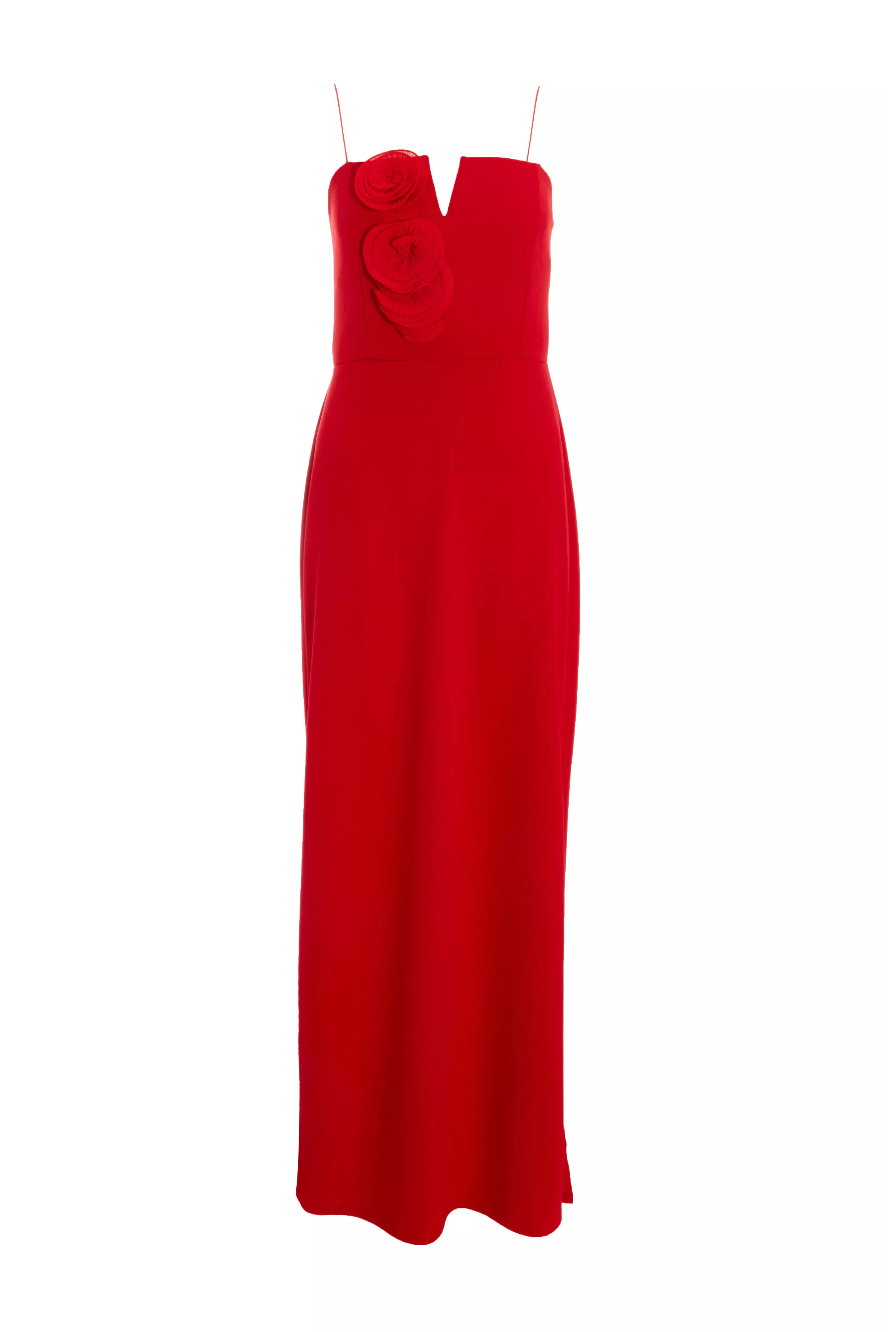 Red Floral Trim Strap Maxi dress