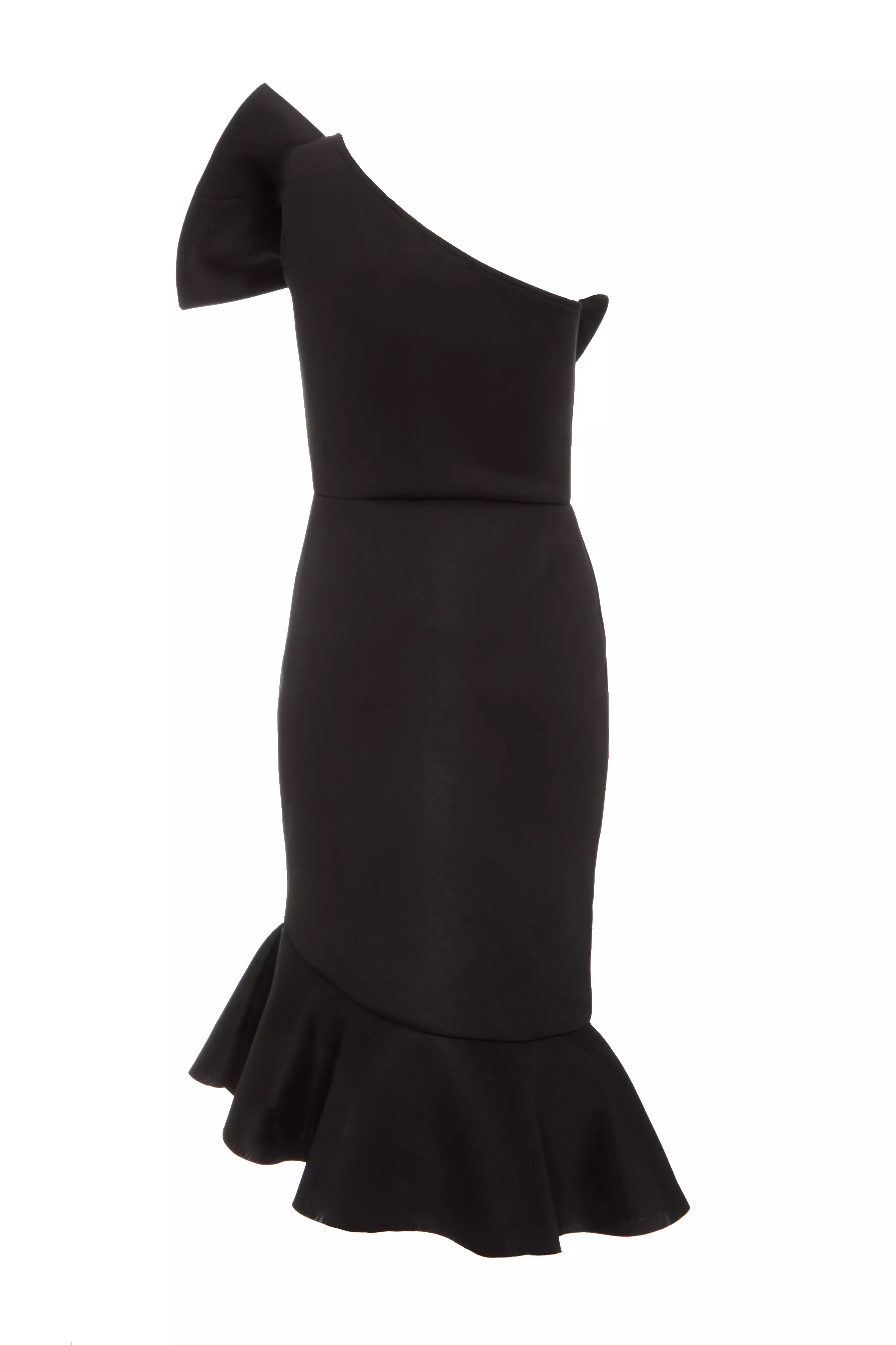 Black One Shoulder Bow Midi Dress