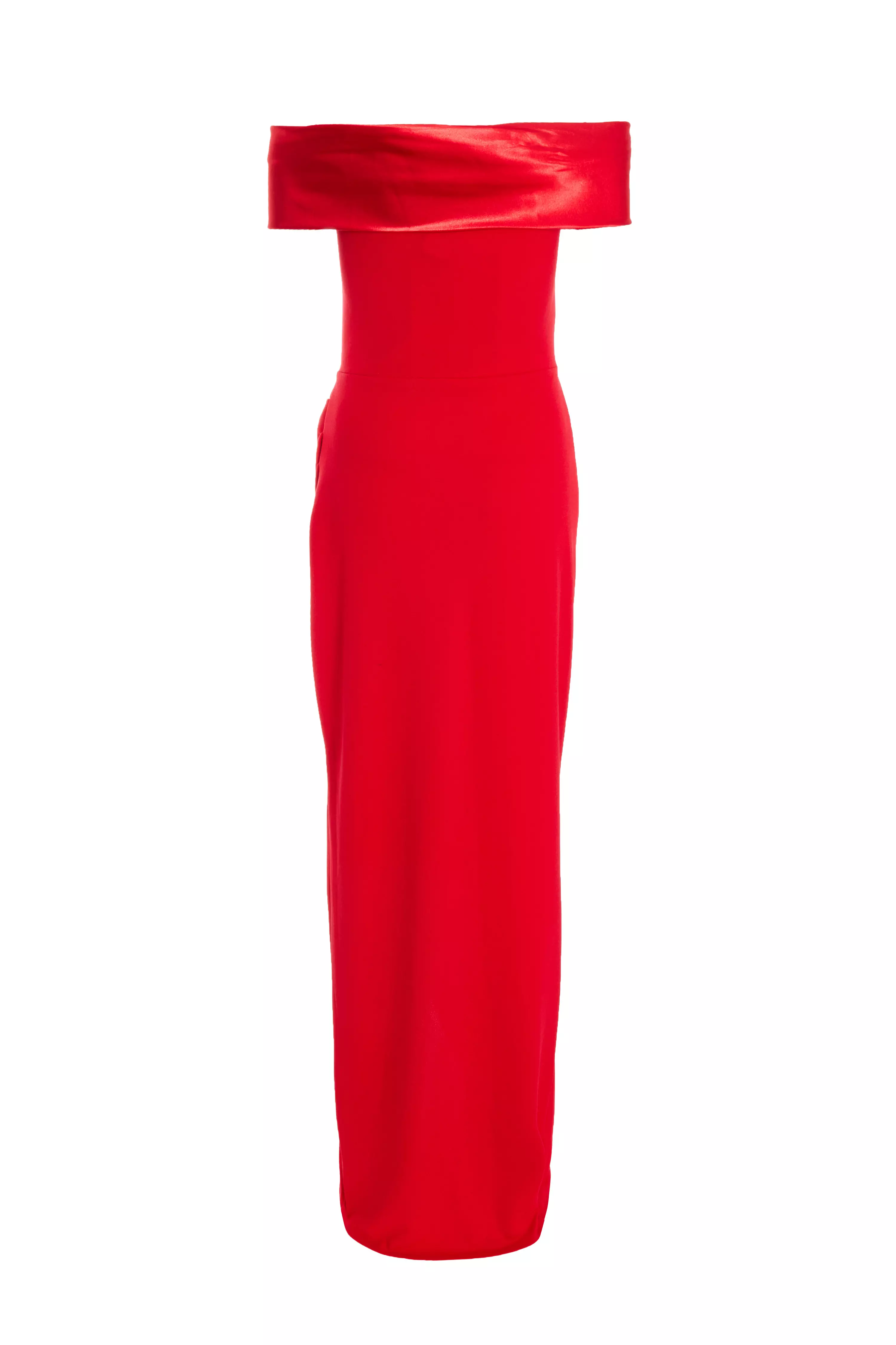 Red Bardot Ruched Maxi Dress