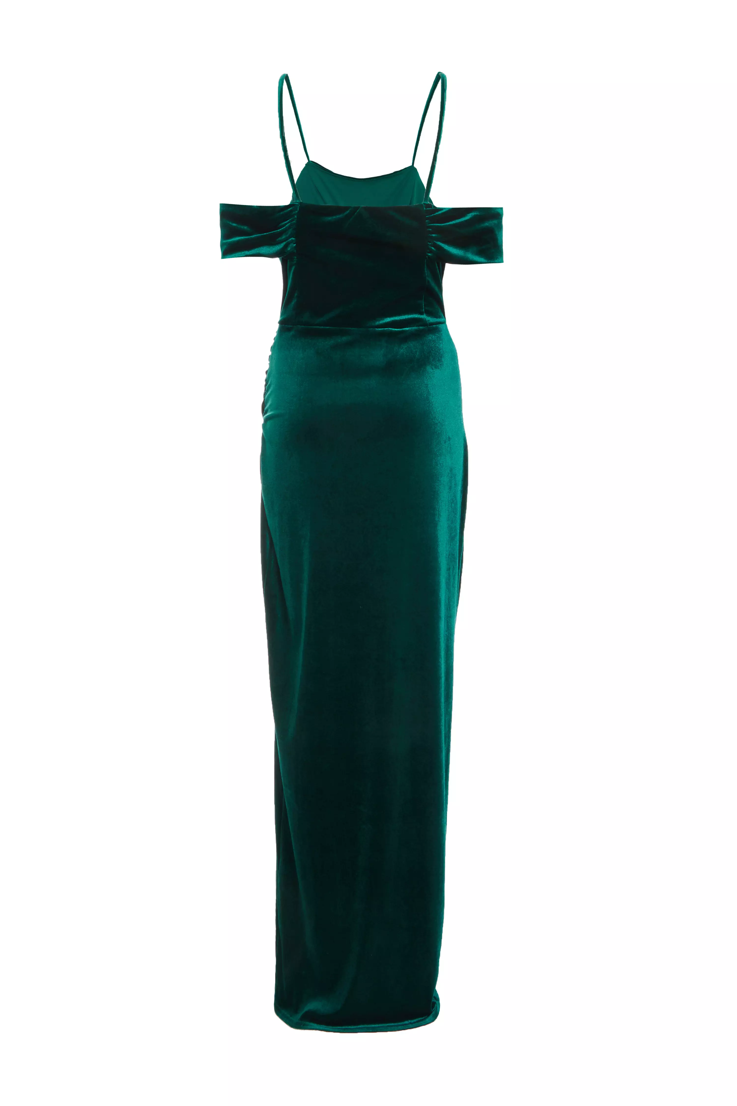 Bottle Green Velvet Cowl Neck Maxi Dress