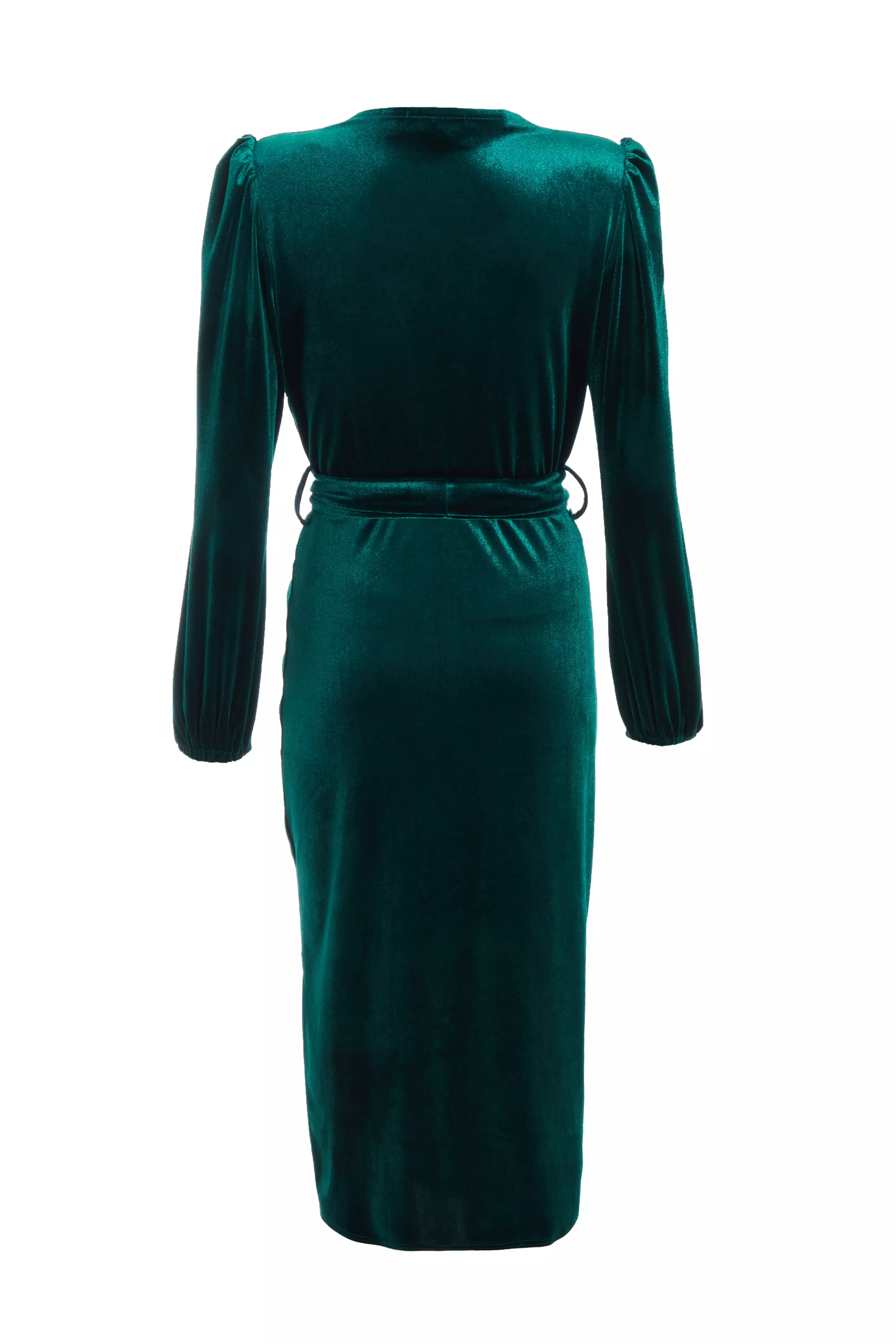 Bottle Green Velvet Ruched Midi Dress