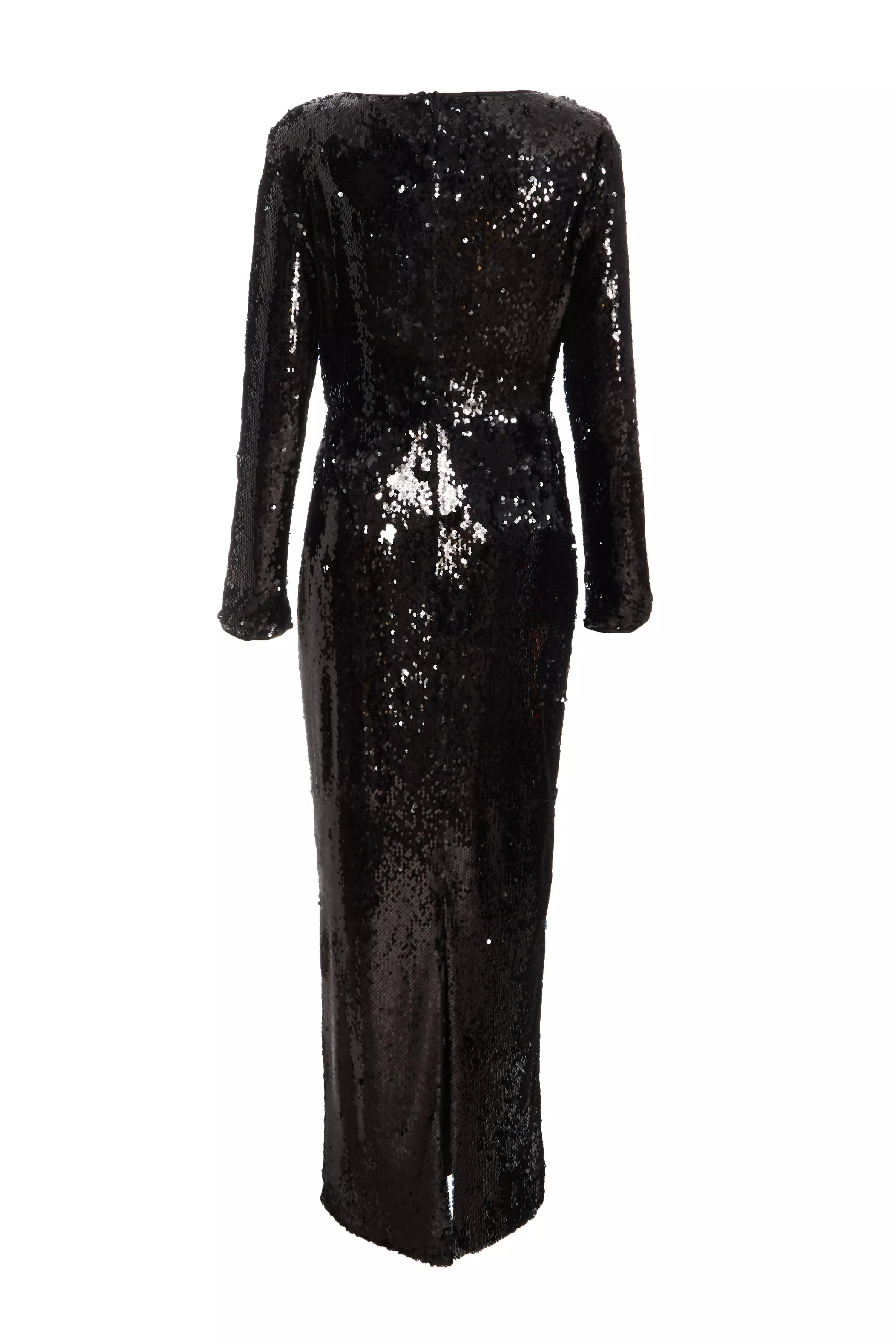 Black Sequin Tie Front Maxi Dress