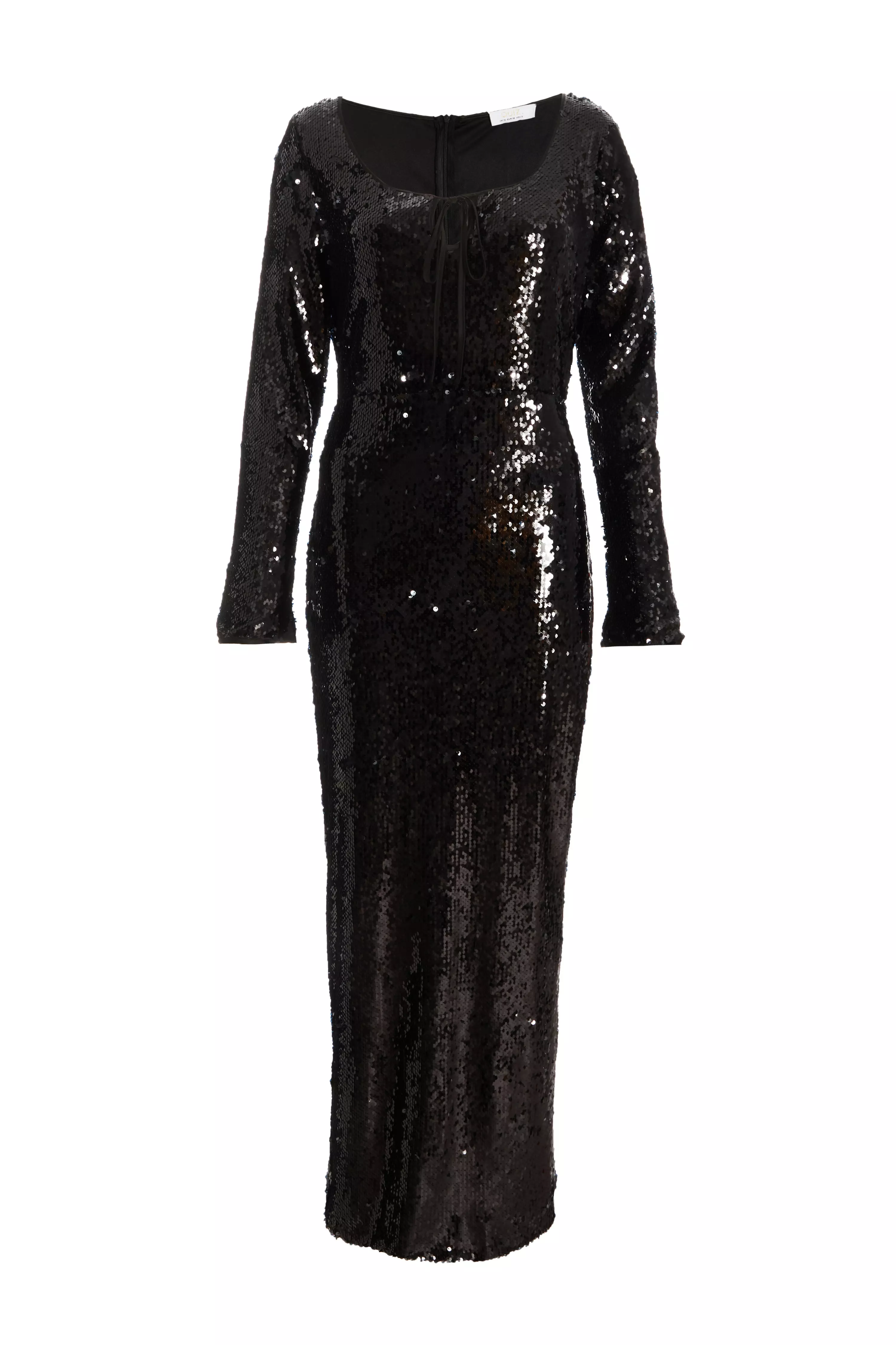 Black Sequin Tie Front Maxi Dress