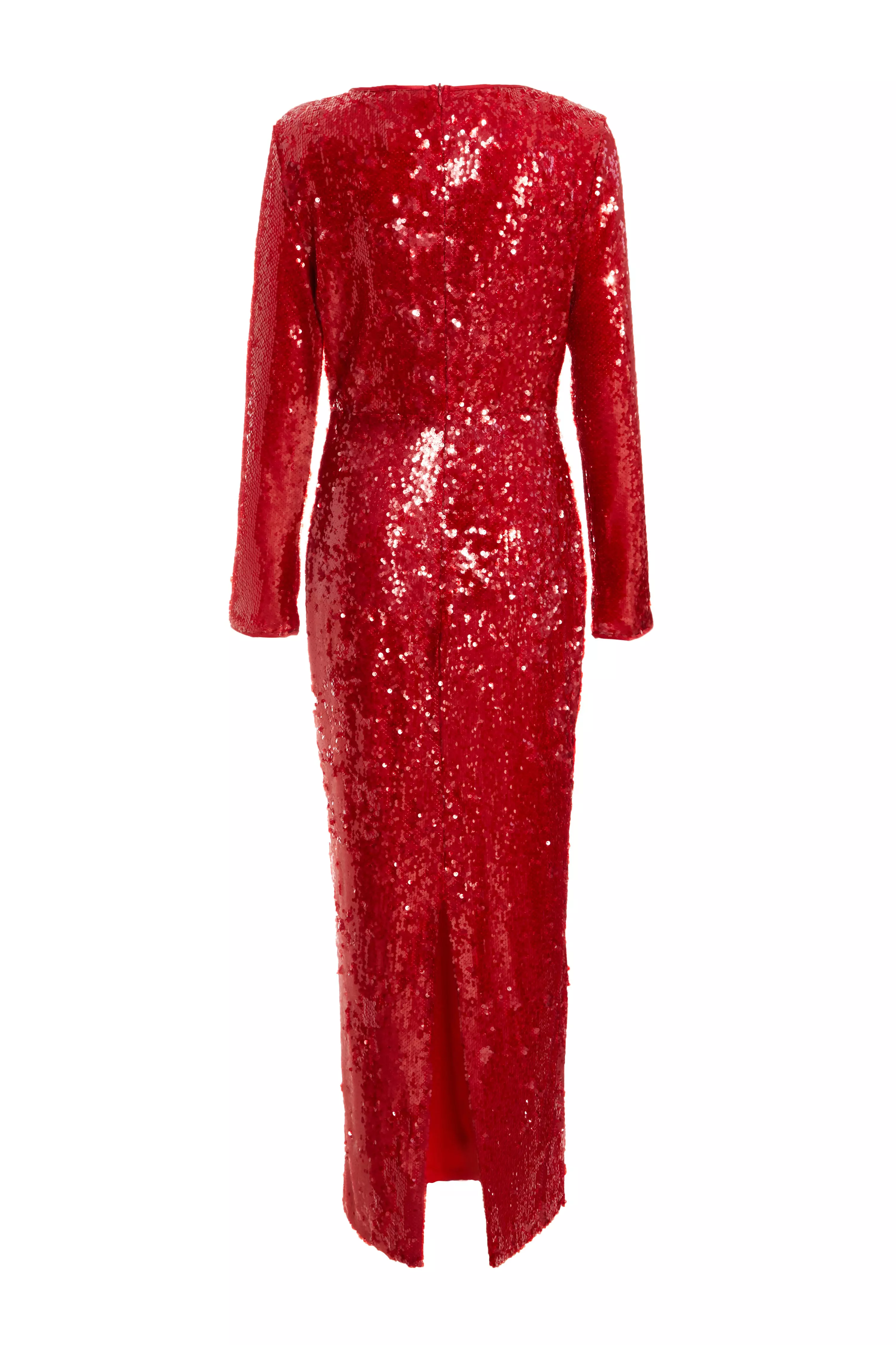 Red Sequin Tie Front Maxi Dress