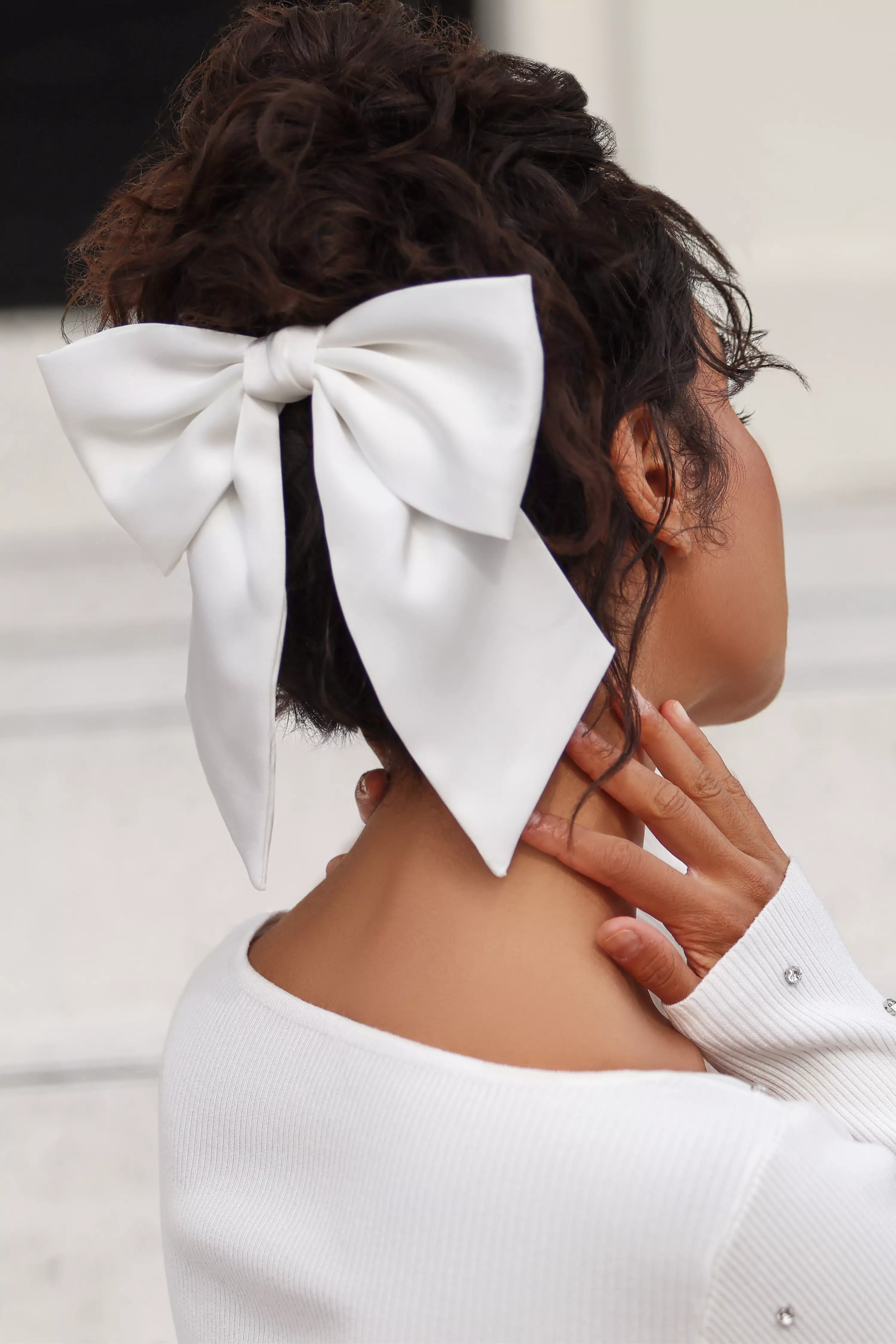 White Large Satin Hair Bow