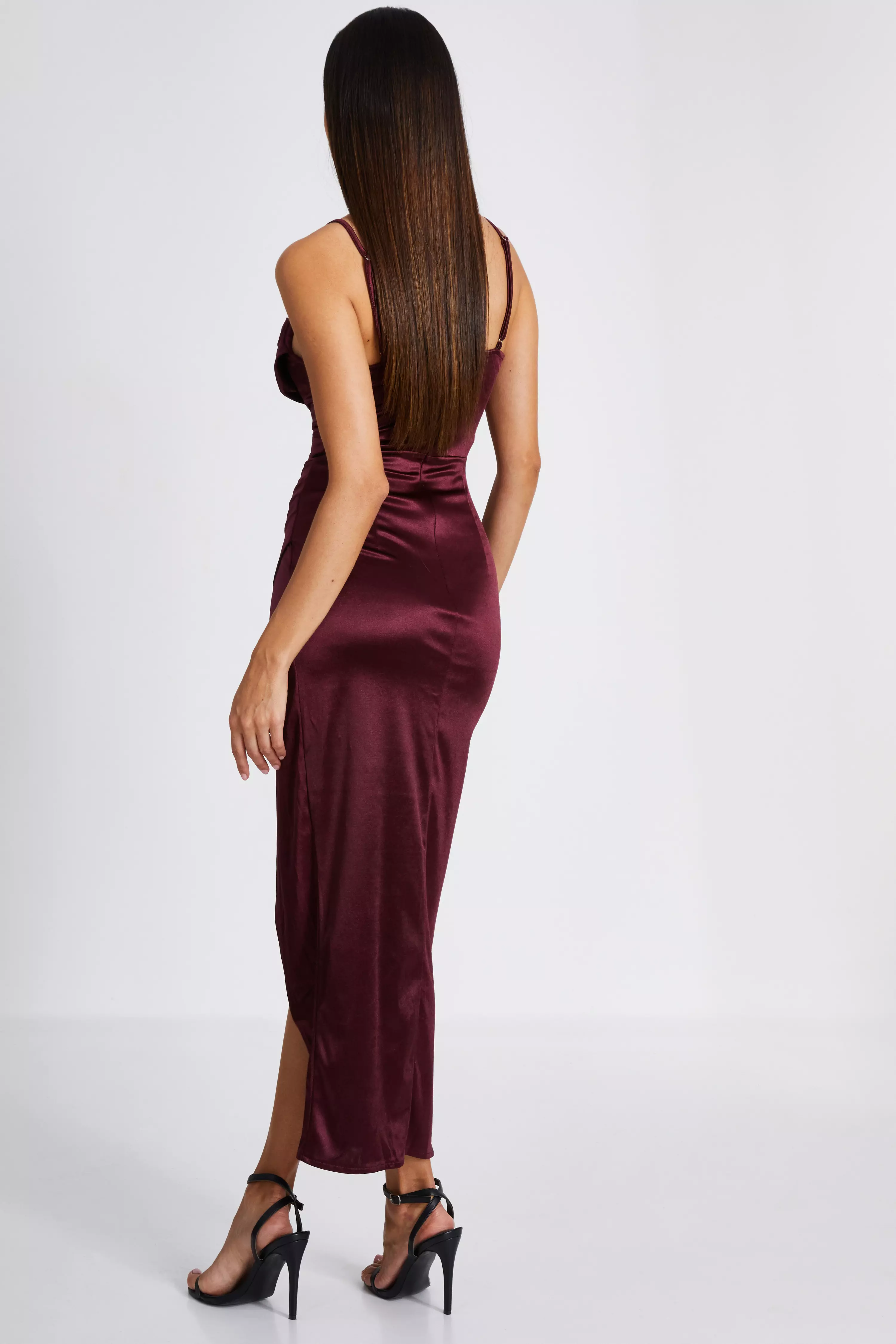 Dark Red Satin Corset Midi Dress