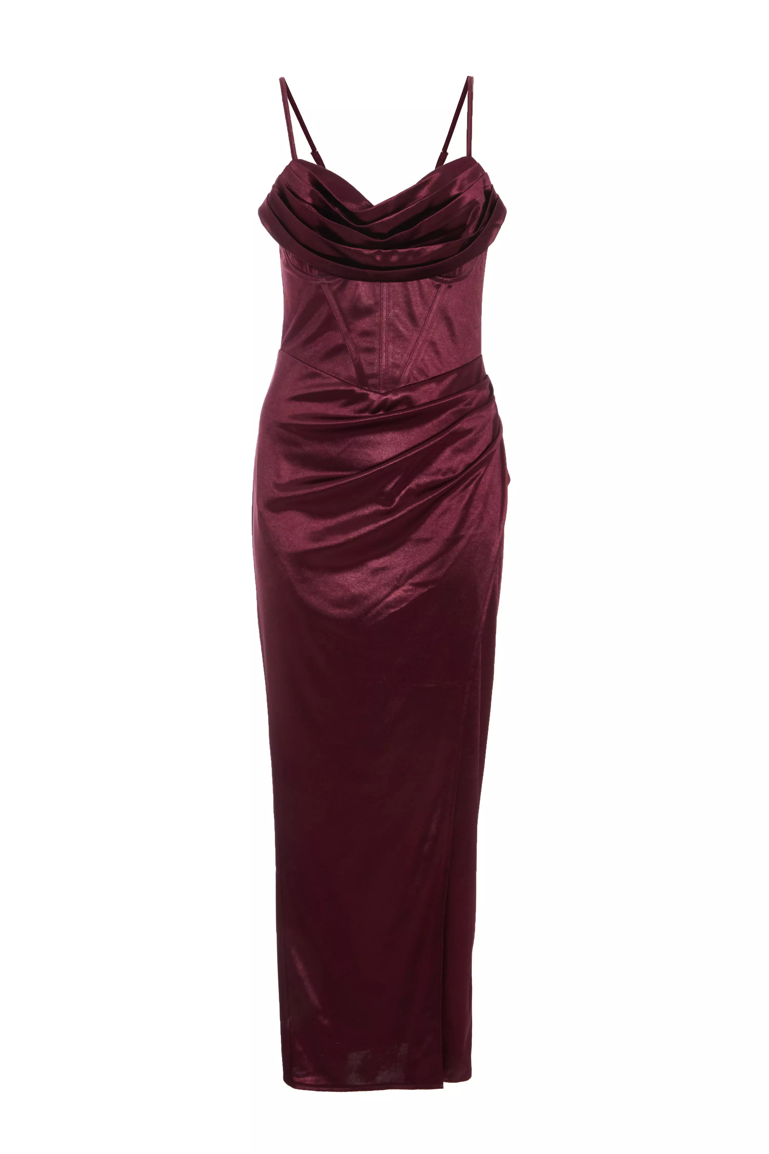 Dark Red Satin Corset Midi Dress