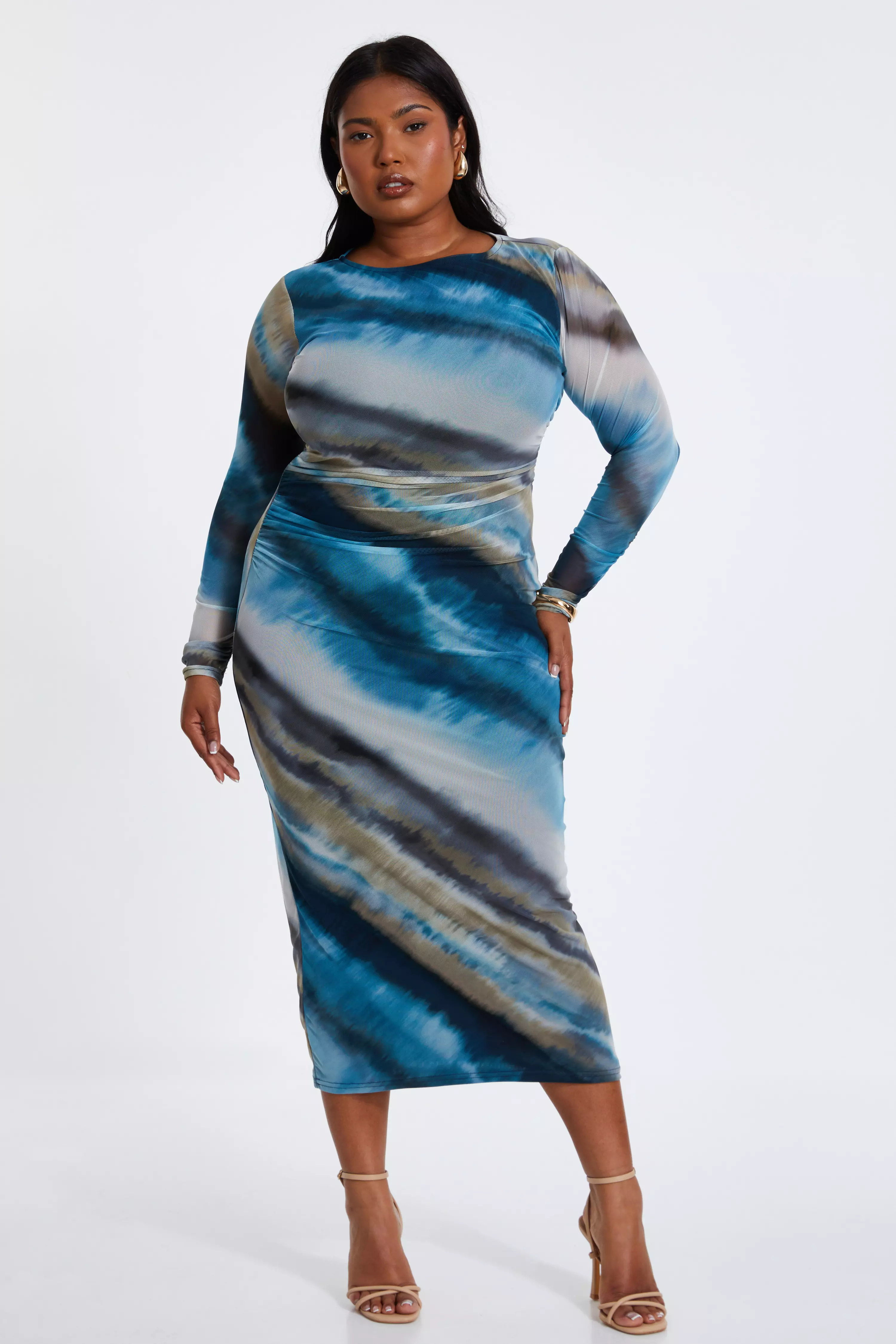 Curve Blue Ombre Mesh Midaxi Dress