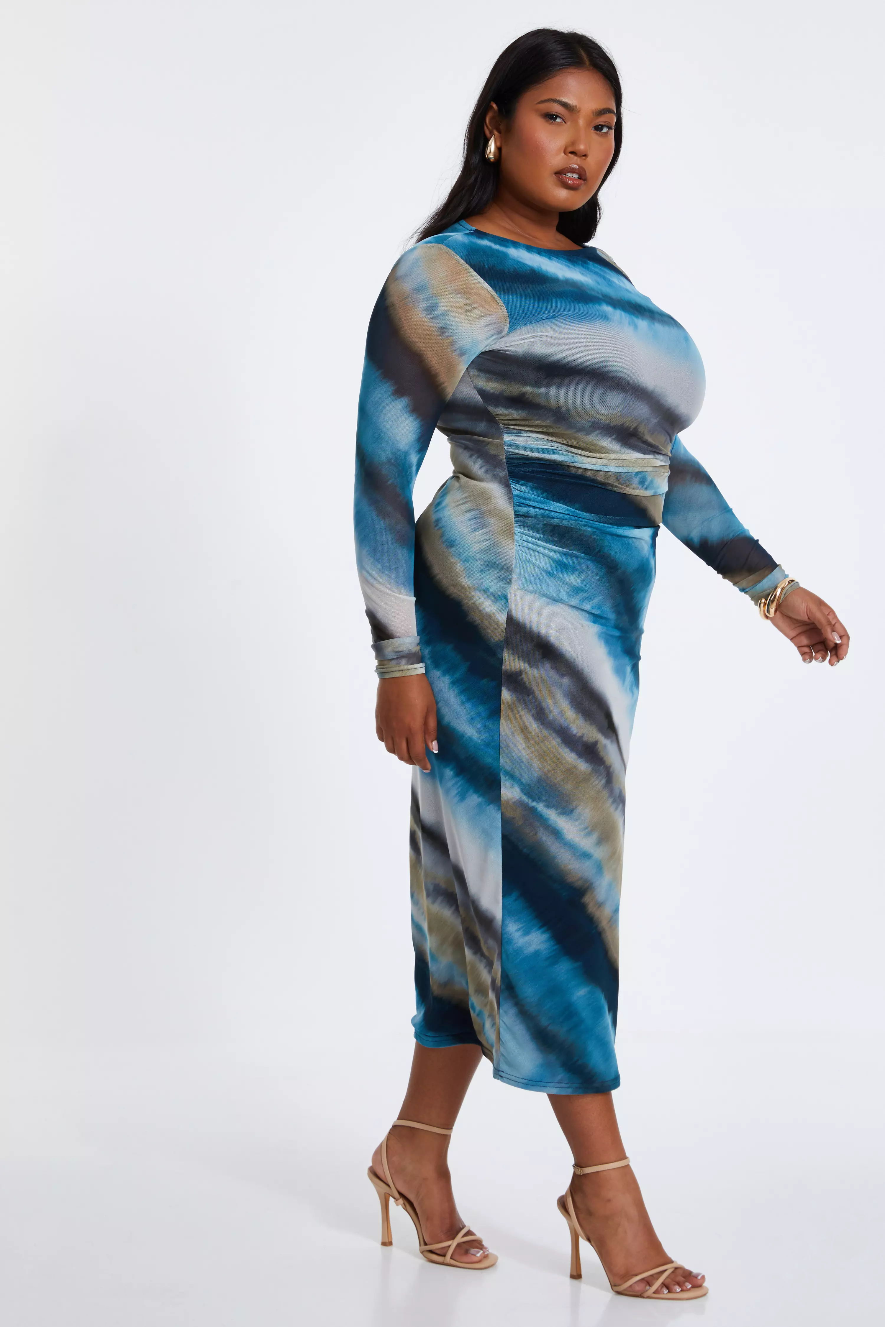 Curve Blue Ombre Mesh Midaxi Dress